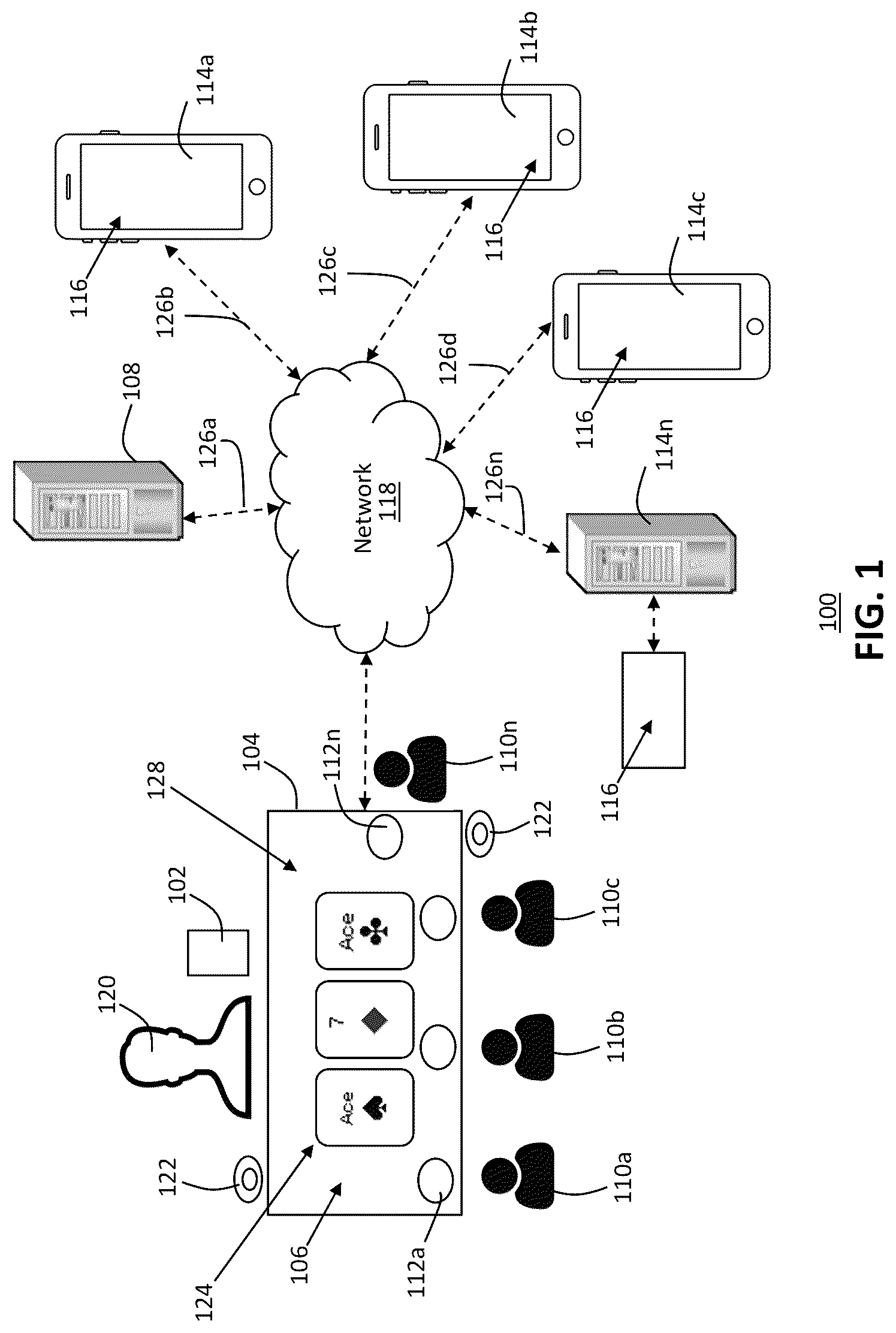 Patent US12437607 Figure 1 – Remote playing card game