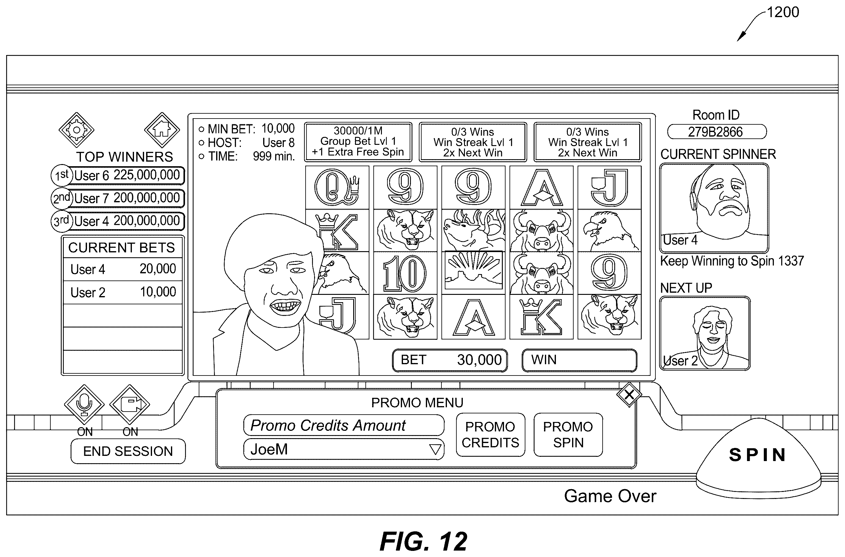 Patent US12437613 Figure 14 – Network-based gameplay interaction system