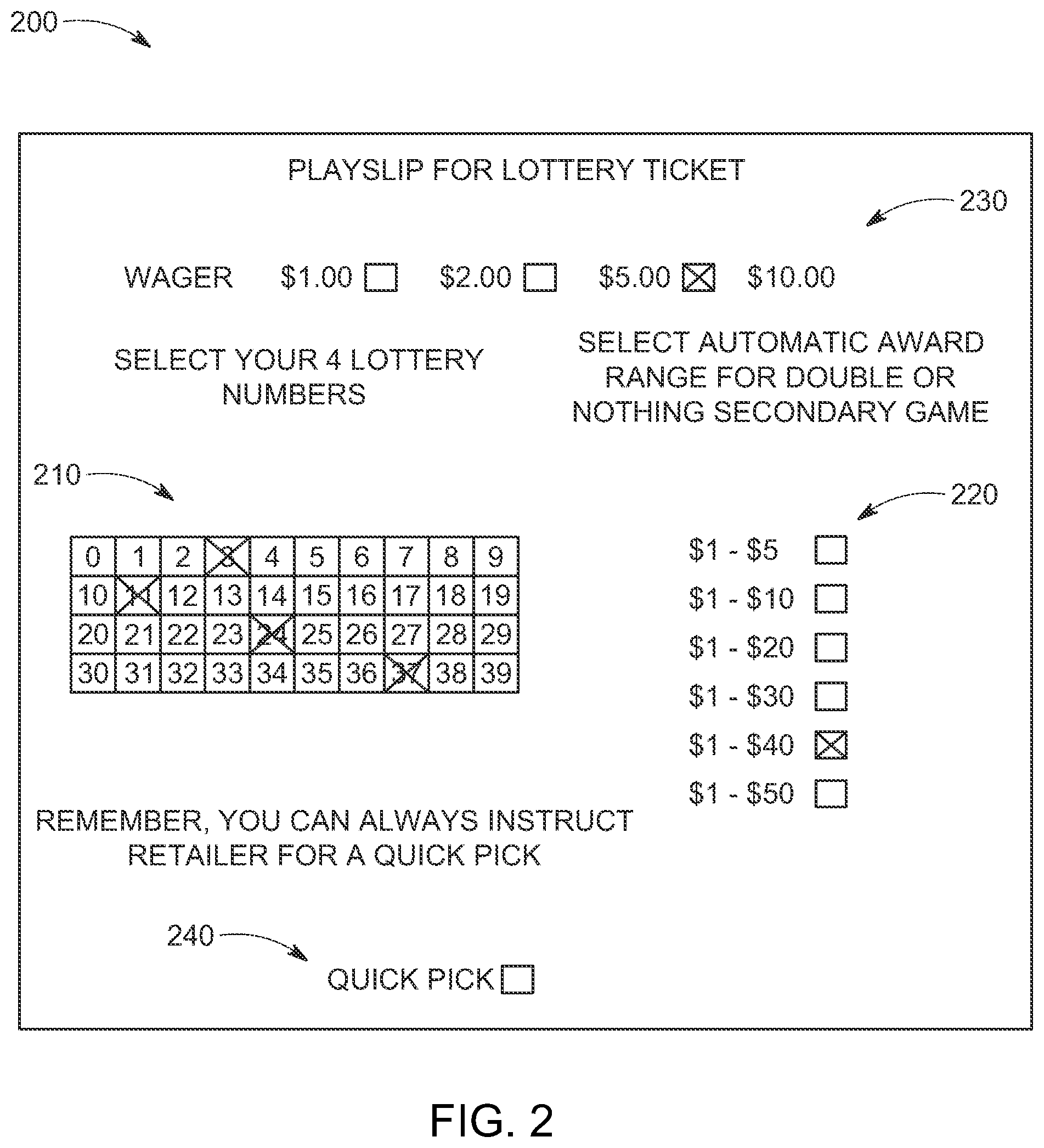 Patent US12437614 Figure 2 – Lottery gaming systems, methods of operating lottery gaming systems, and lottery tickets