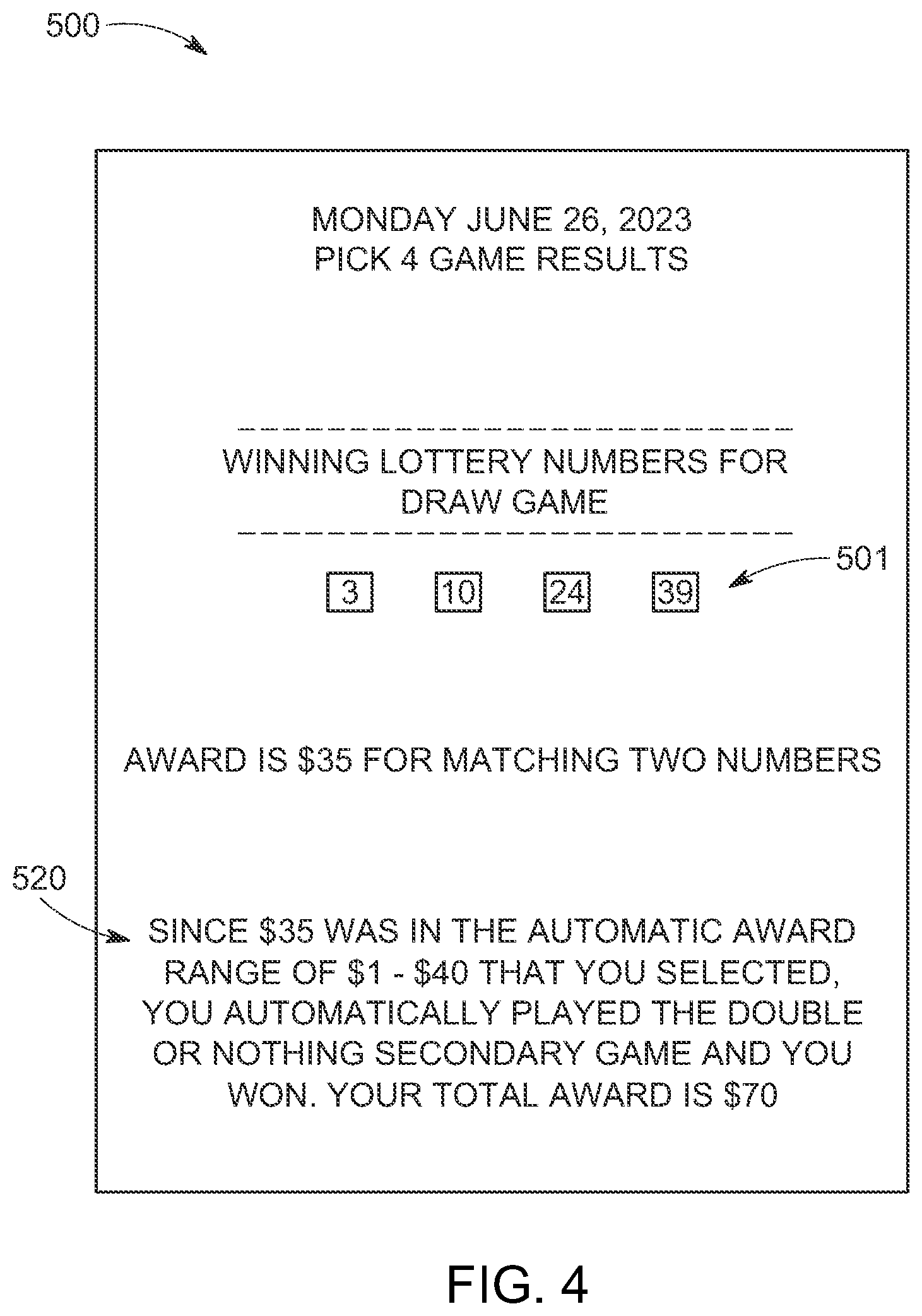 Patent US12437614 Figure 4 – Lottery gaming systems, methods of operating lottery gaming systems, and lottery tickets