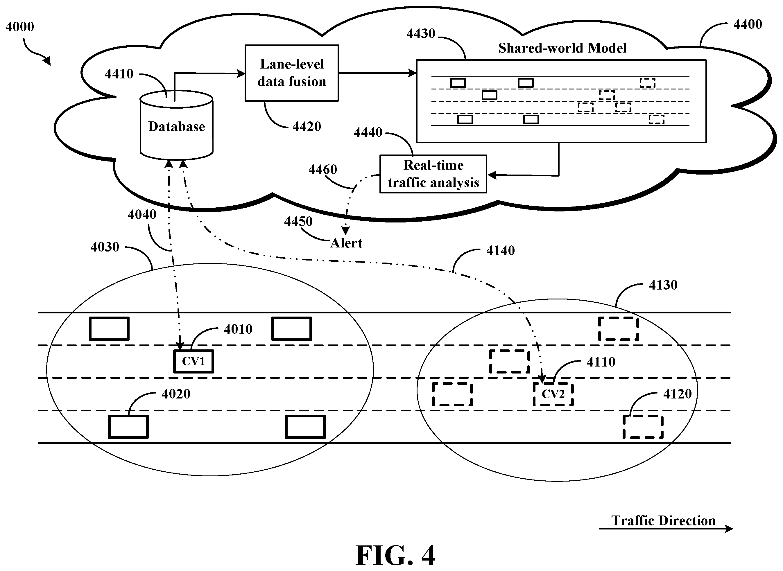 Patent US12437635 Figure 4 – Real-time traffic condition warning system