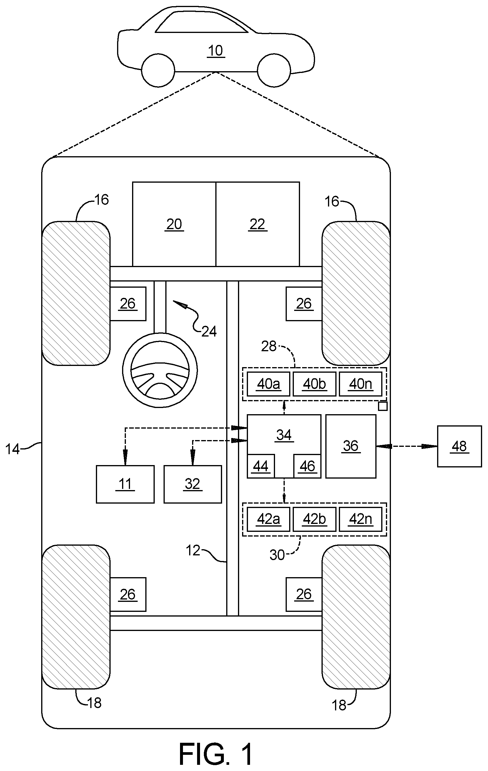 Patent US12437642 — Parking assist in dual head-up display system — Figure 1