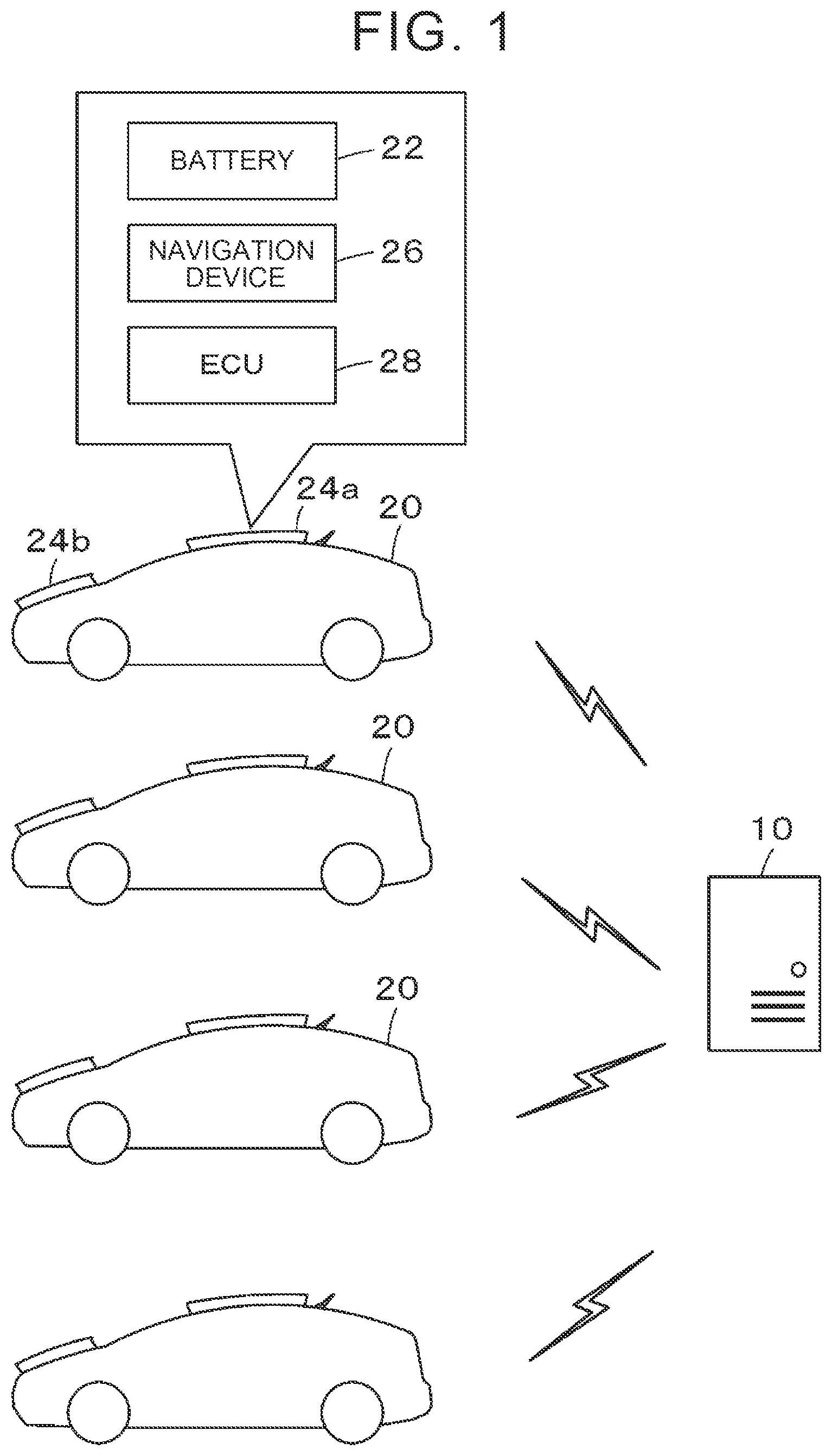 Patent US12437644 Figure 1 – Vehicle management device managing parking position in a parking lot and vehicle
