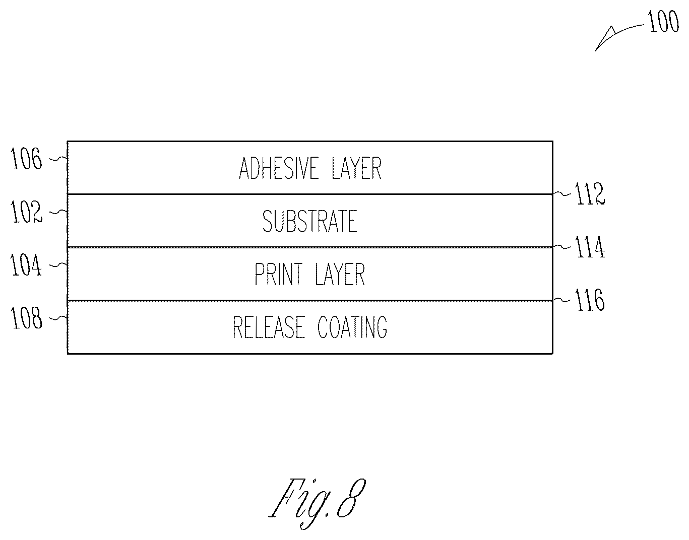 Patent US12437675 Figure 7 – Adhesive label and roll