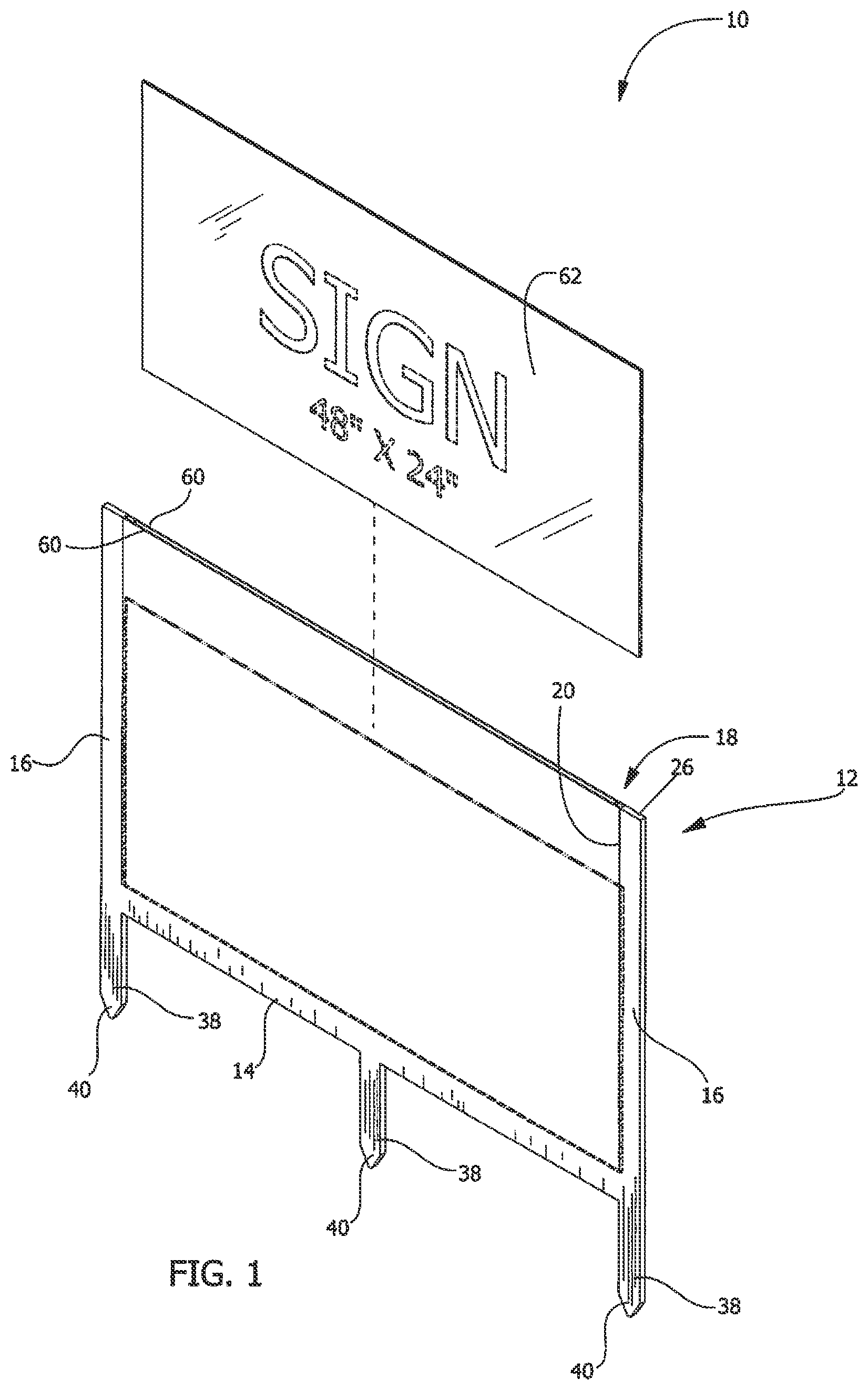Patent US12437678 Figure 1 – Sign holder apparatus