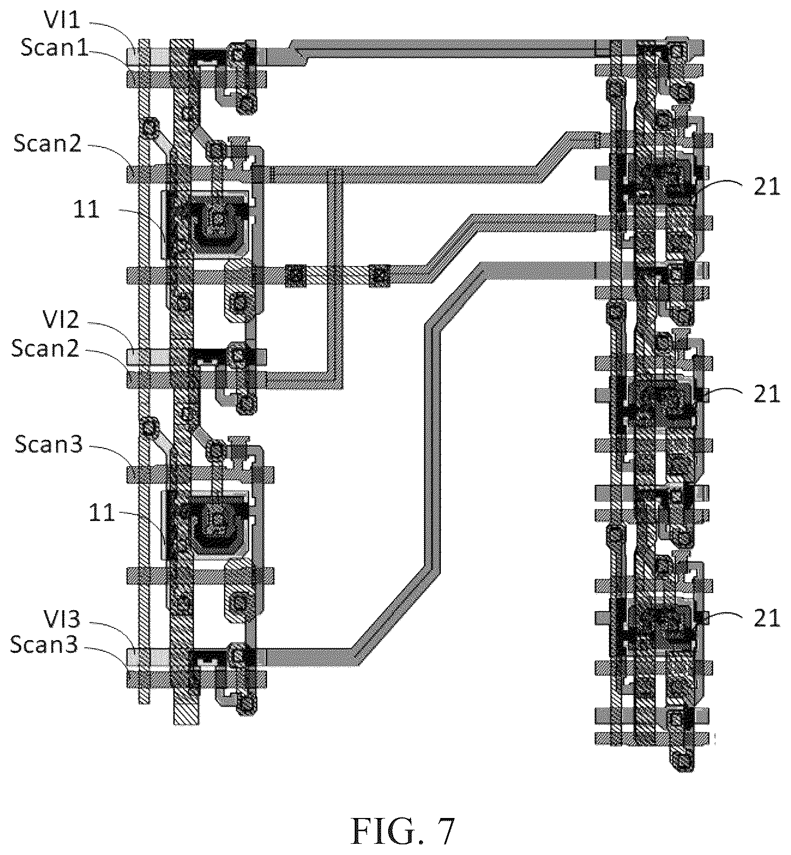 Patent US12437713 Figure 7 – Display panel and display device eliminating split-screen phenomenon between display regions with different light transmittance rates
