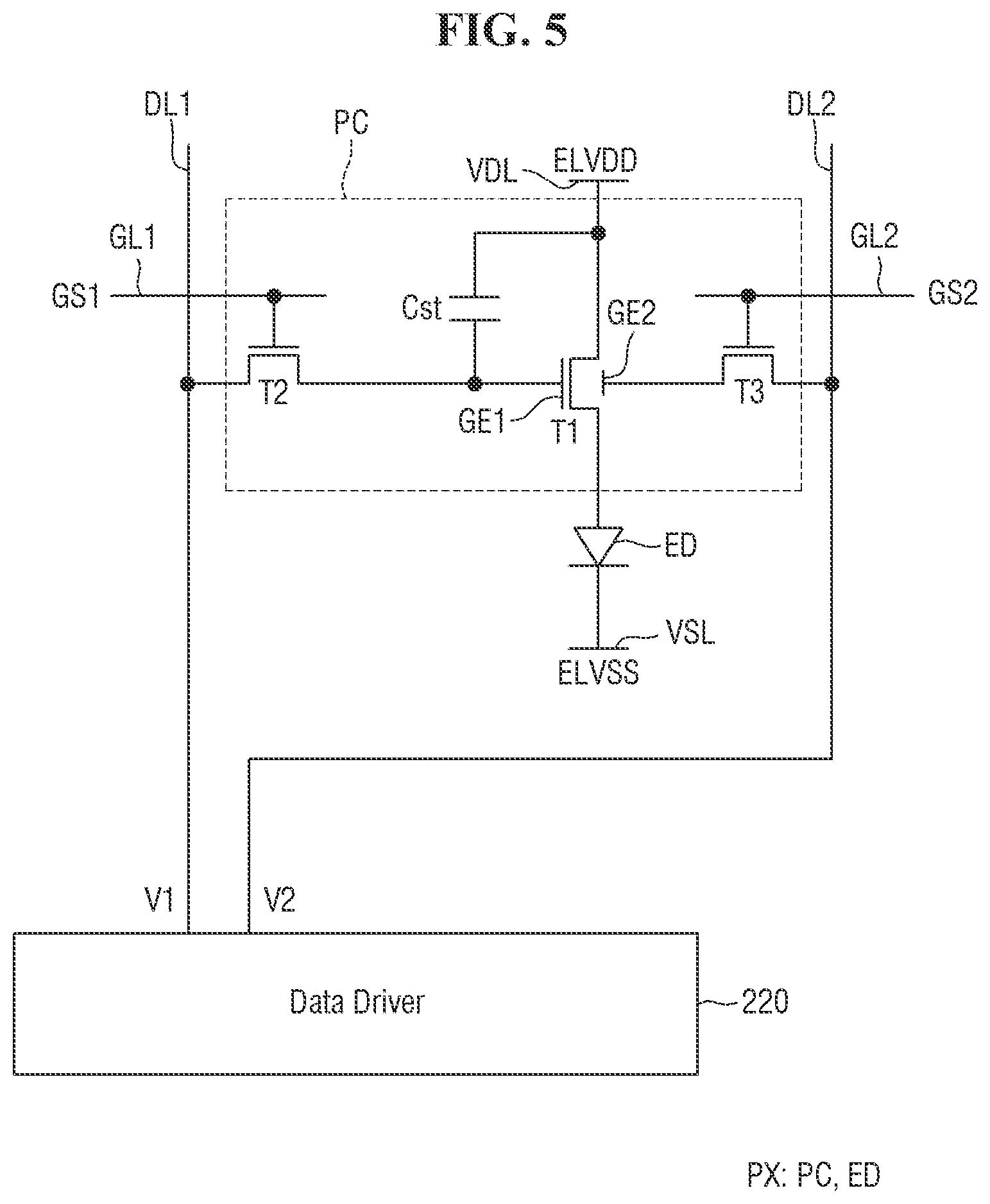 Patent US12437726 Figure 5 – Display device having a driving transistor with double gate control and method for driving the same