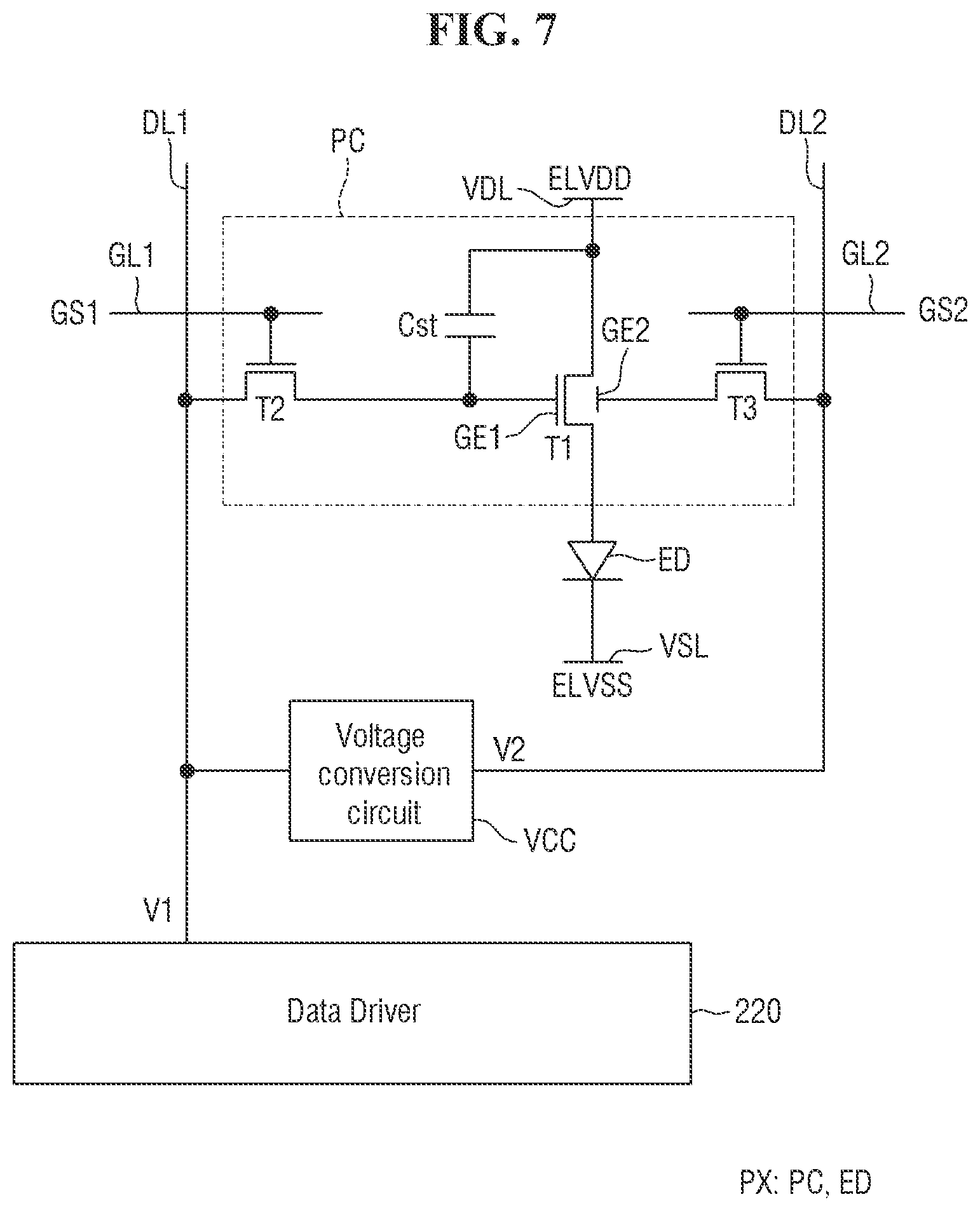 Patent US12437726 Figure 7 – Display device having a driving transistor with double gate control and method for driving the same