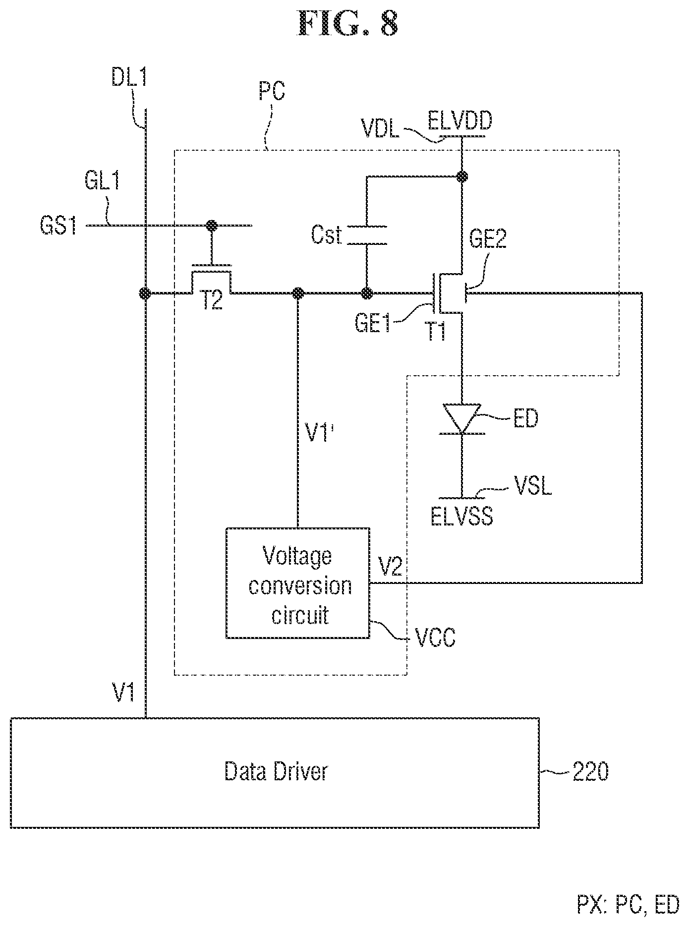 Patent US12437726 Figure 8 – Display device having a driving transistor with double gate control and method for driving the same