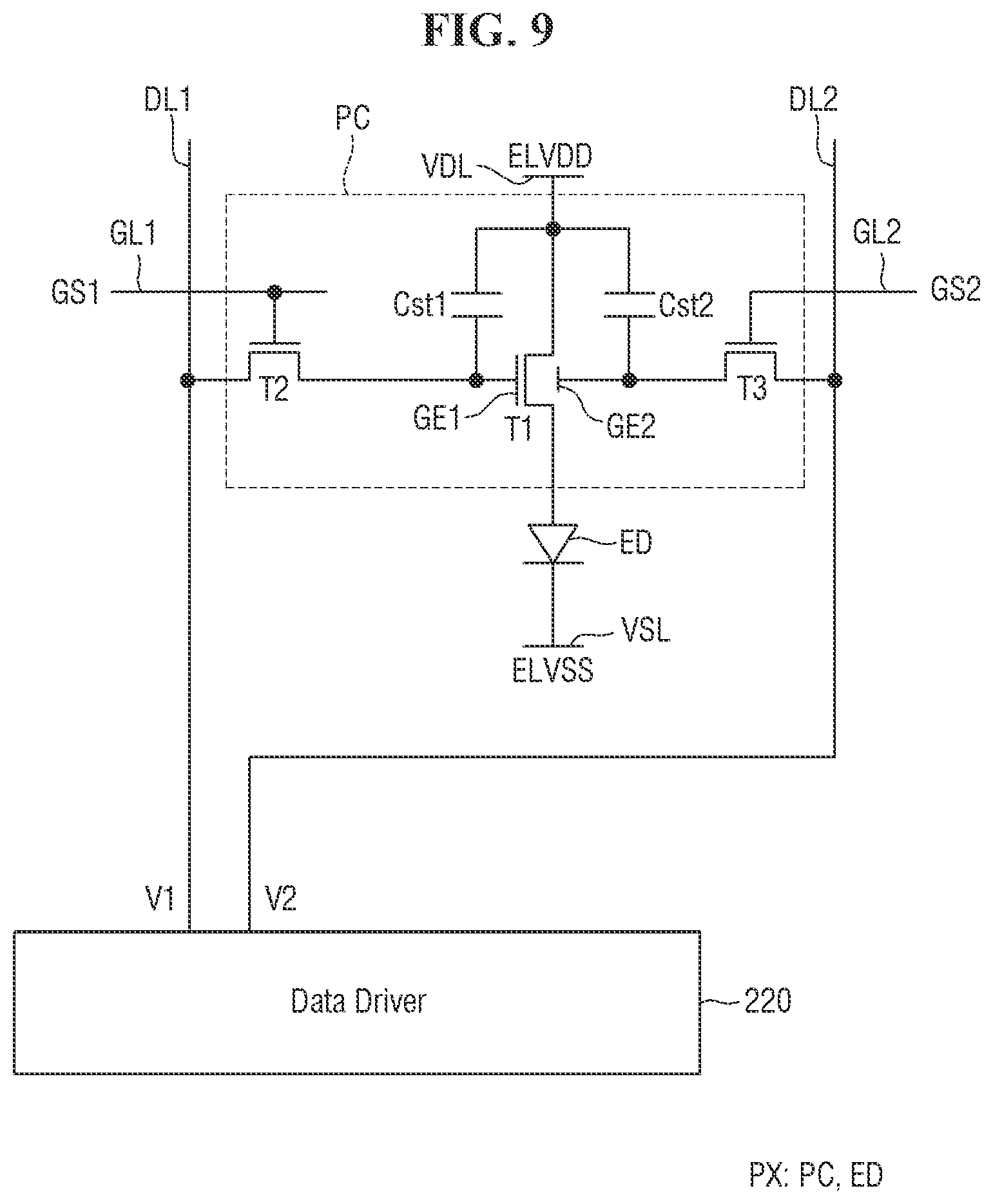 Patent US12437726 Figure 9 – Display device having a driving transistor with double gate control and method for driving the same