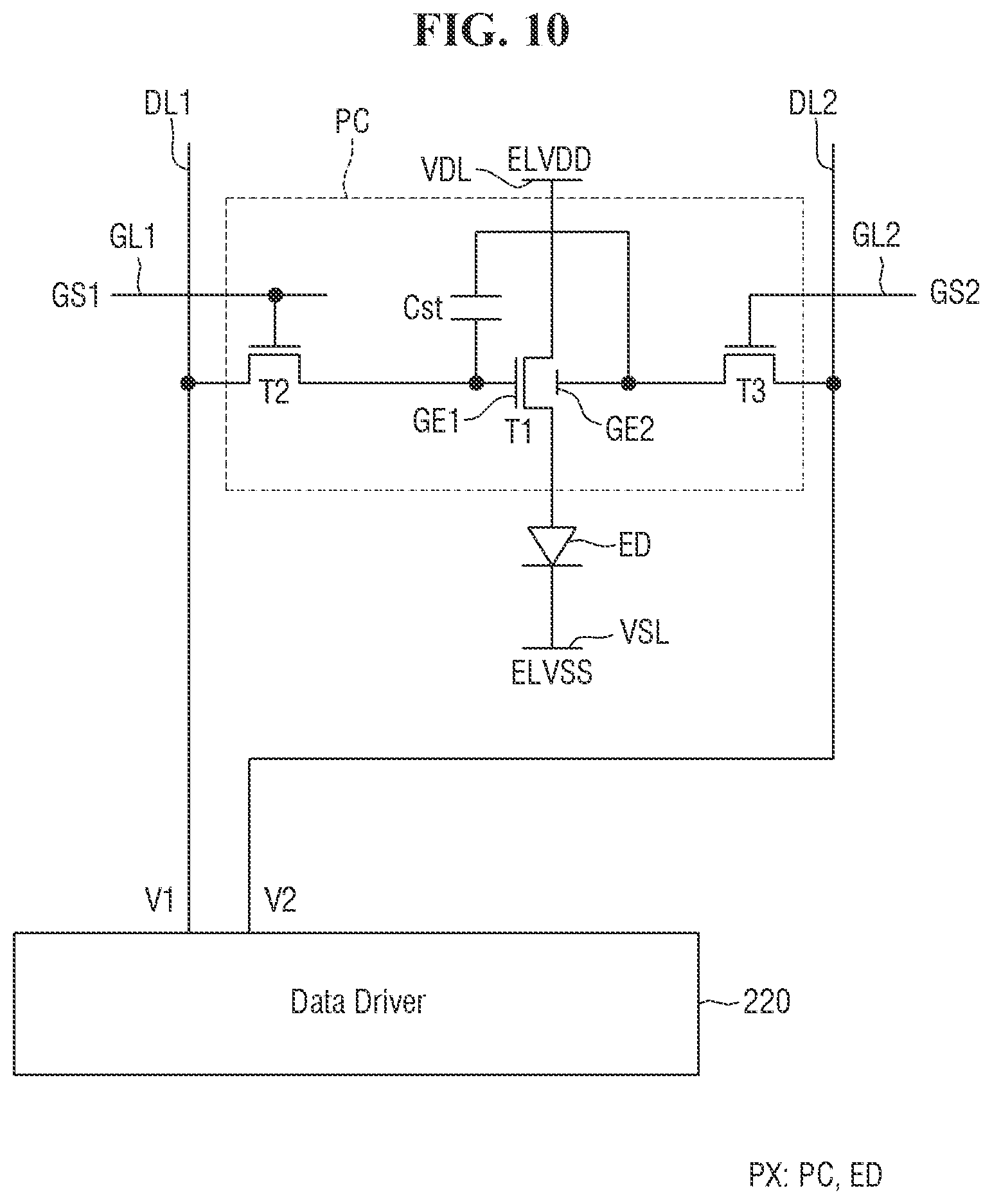 Patent US12437726 Figure 10 – Display device having a driving transistor with double gate control and method for driving the same