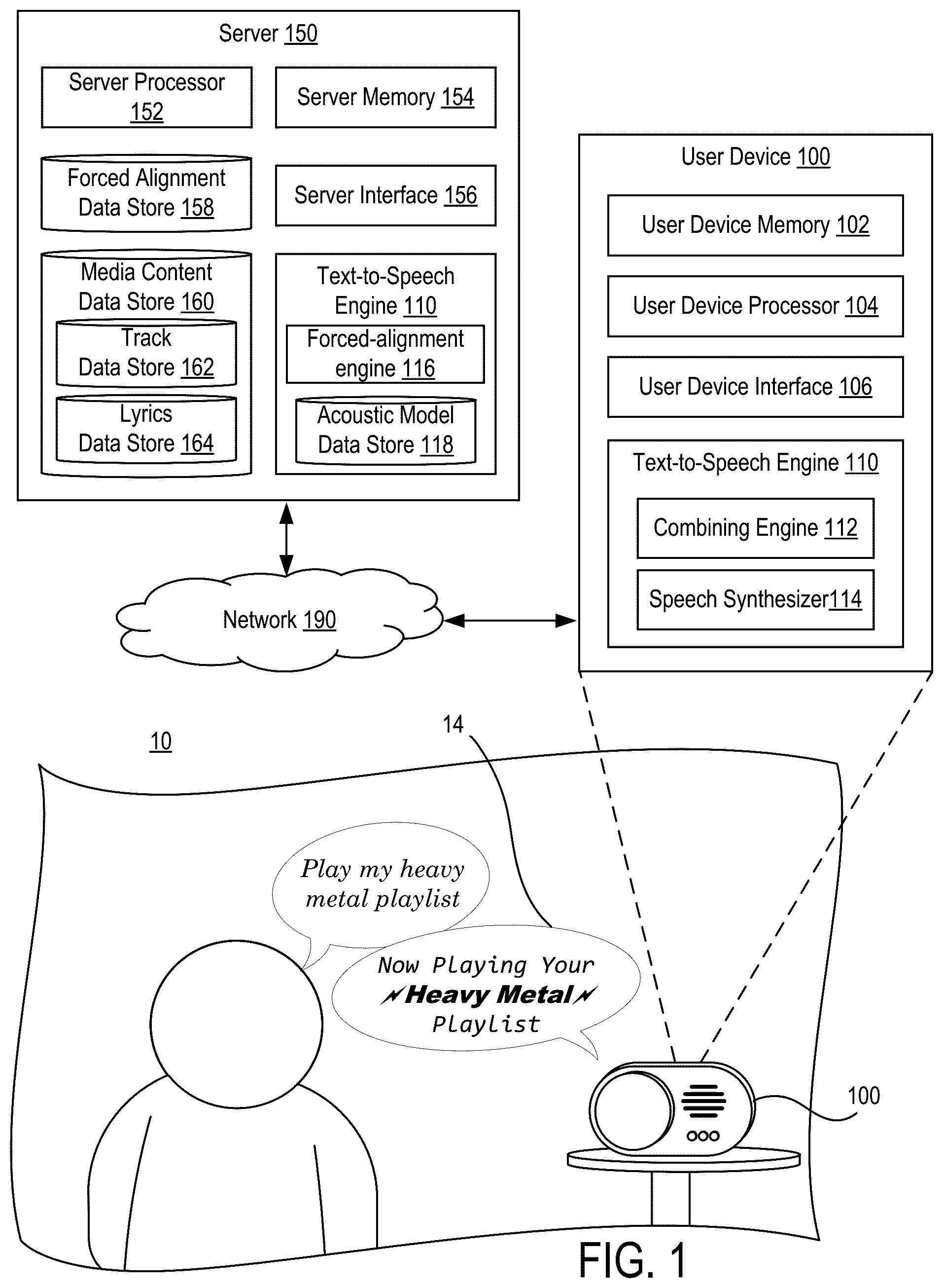 Patent US12437744 — Text-to-speech from media content item snippets — Figure 1