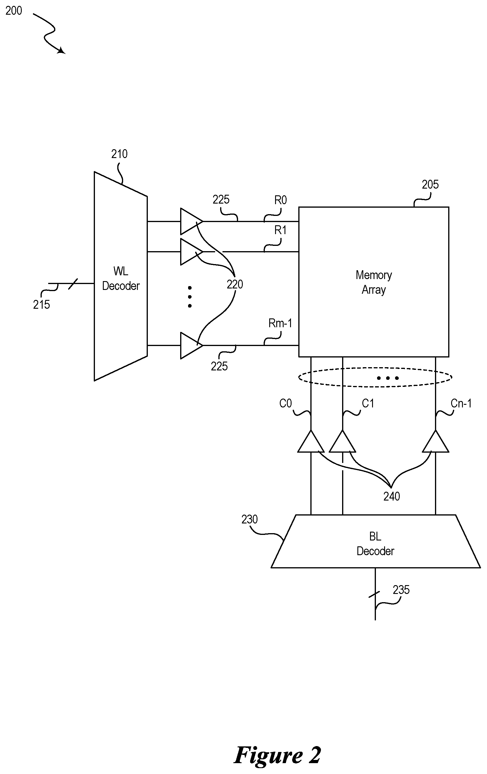 Patent US12437800 Figure 2 – Row clear features for memory devices and associated methods and systems