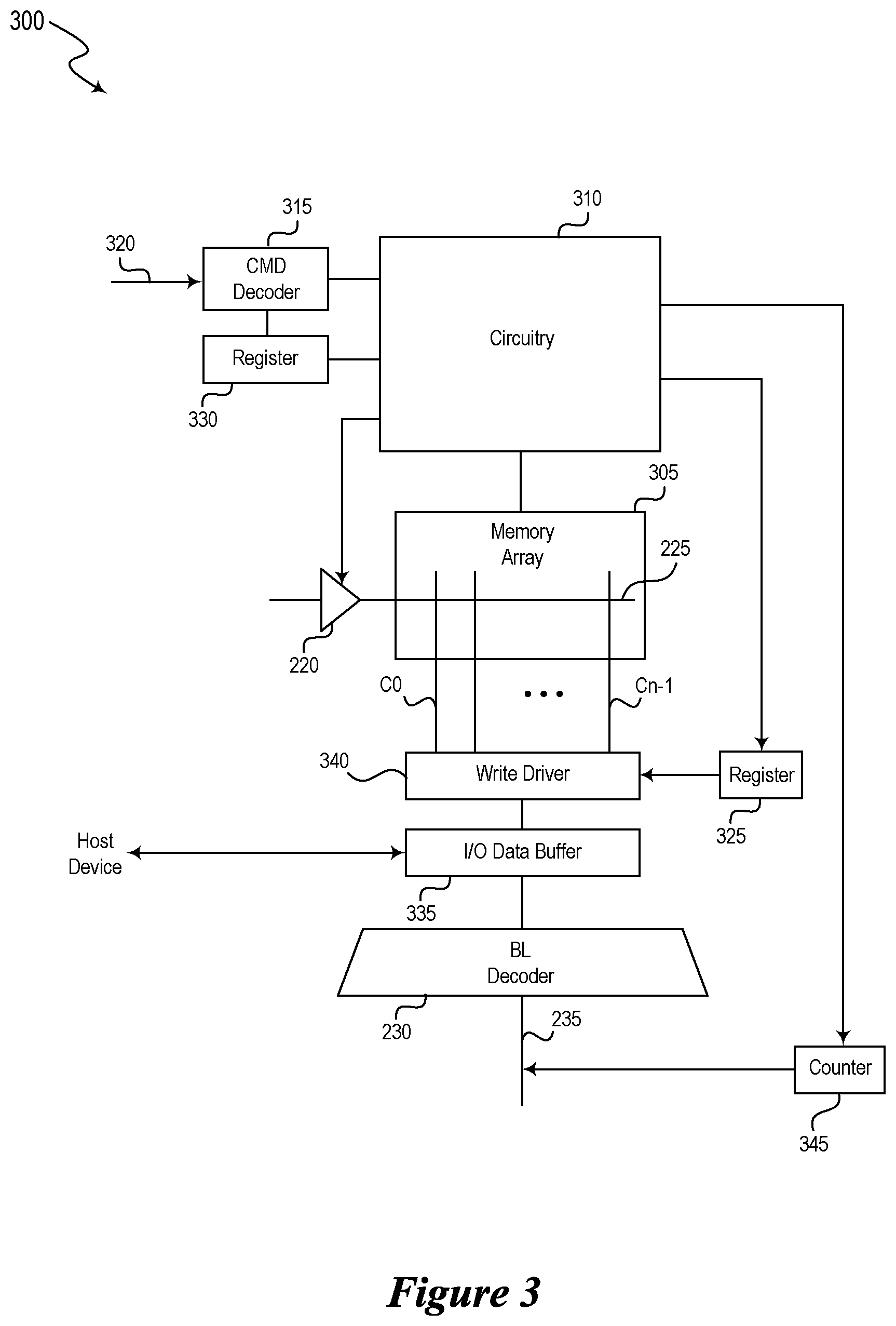 Patent US12437800 Figure 3 – Row clear features for memory devices and associated methods and systems