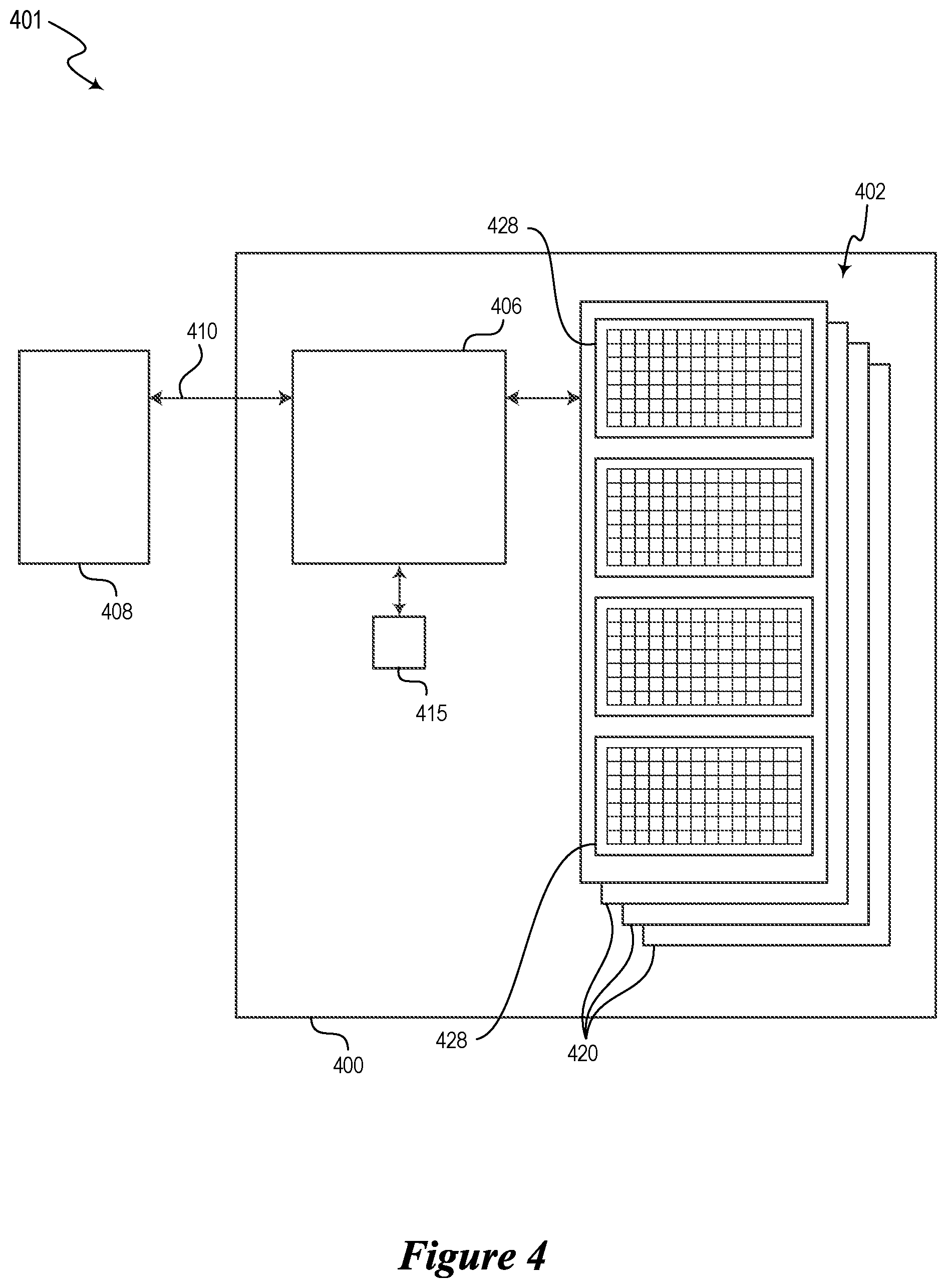 Patent US12437800 Figure 4 – Row clear features for memory devices and associated methods and systems