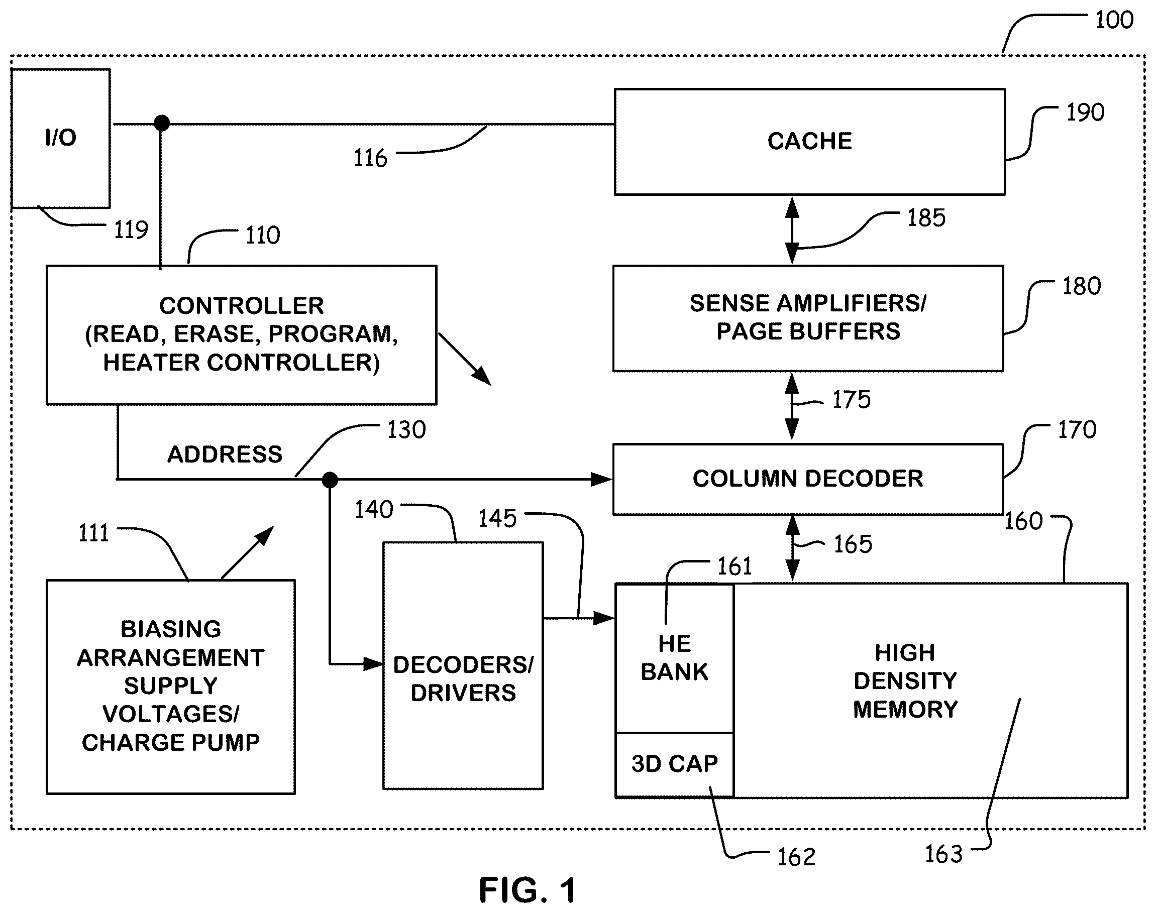Patent US12437820 Figure 1 – Memory including thermal anneal circuits and methods for operating the same
