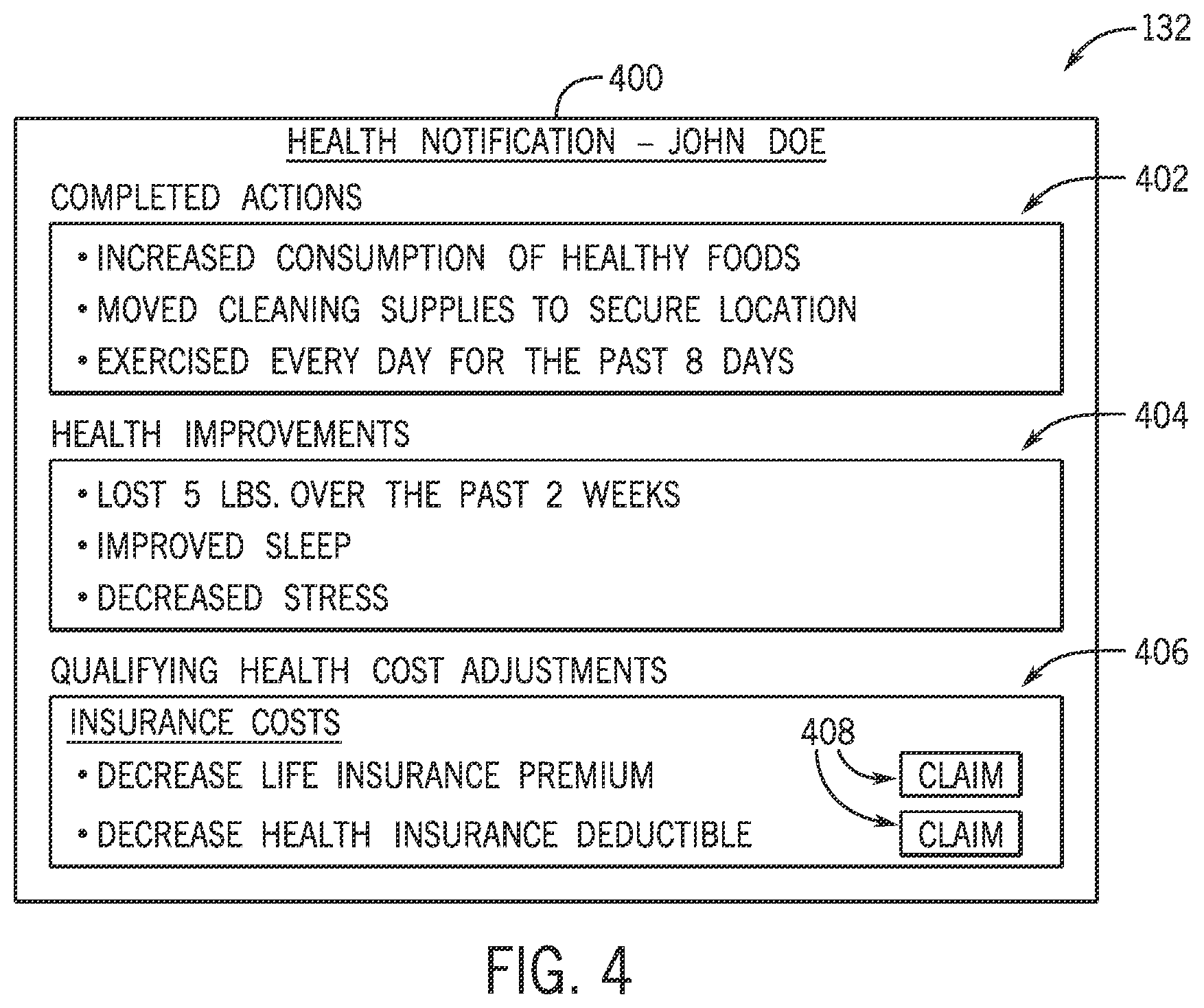 Patent US12437875 Figure 4 – Health management based on conditions at a user's residence