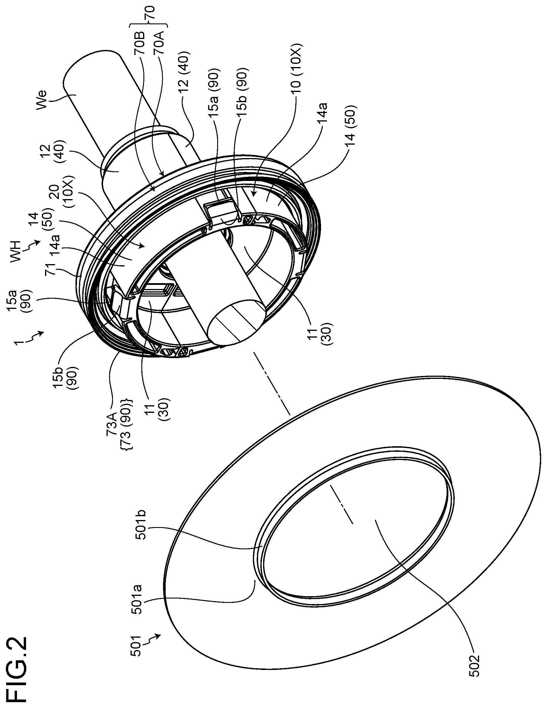 Patent US12437903 Figure 2 – Grommet and wire harness