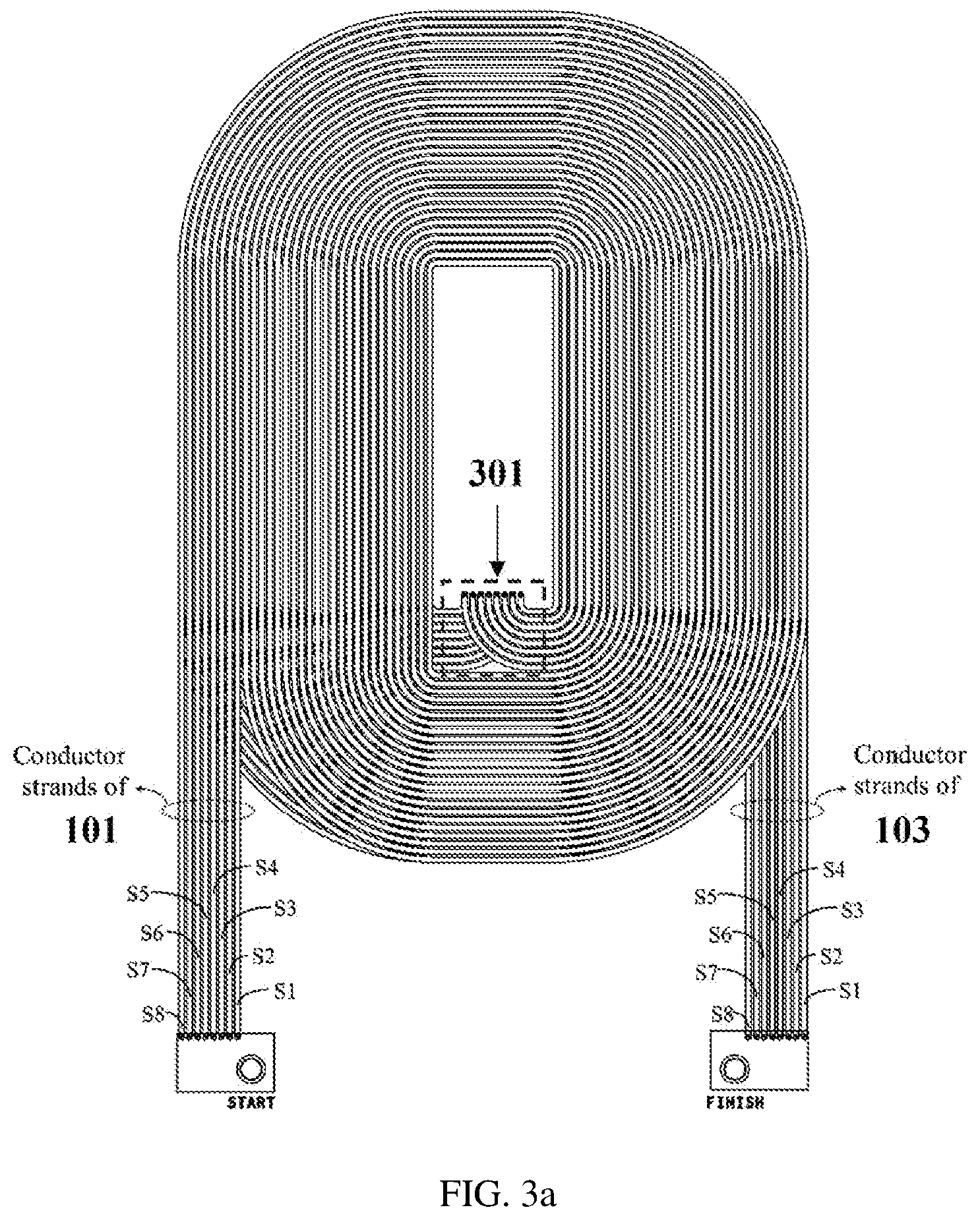 Patent US12437915 Figure 3 – Simple litz planar architecture with minimal vias to reduce AC resistance