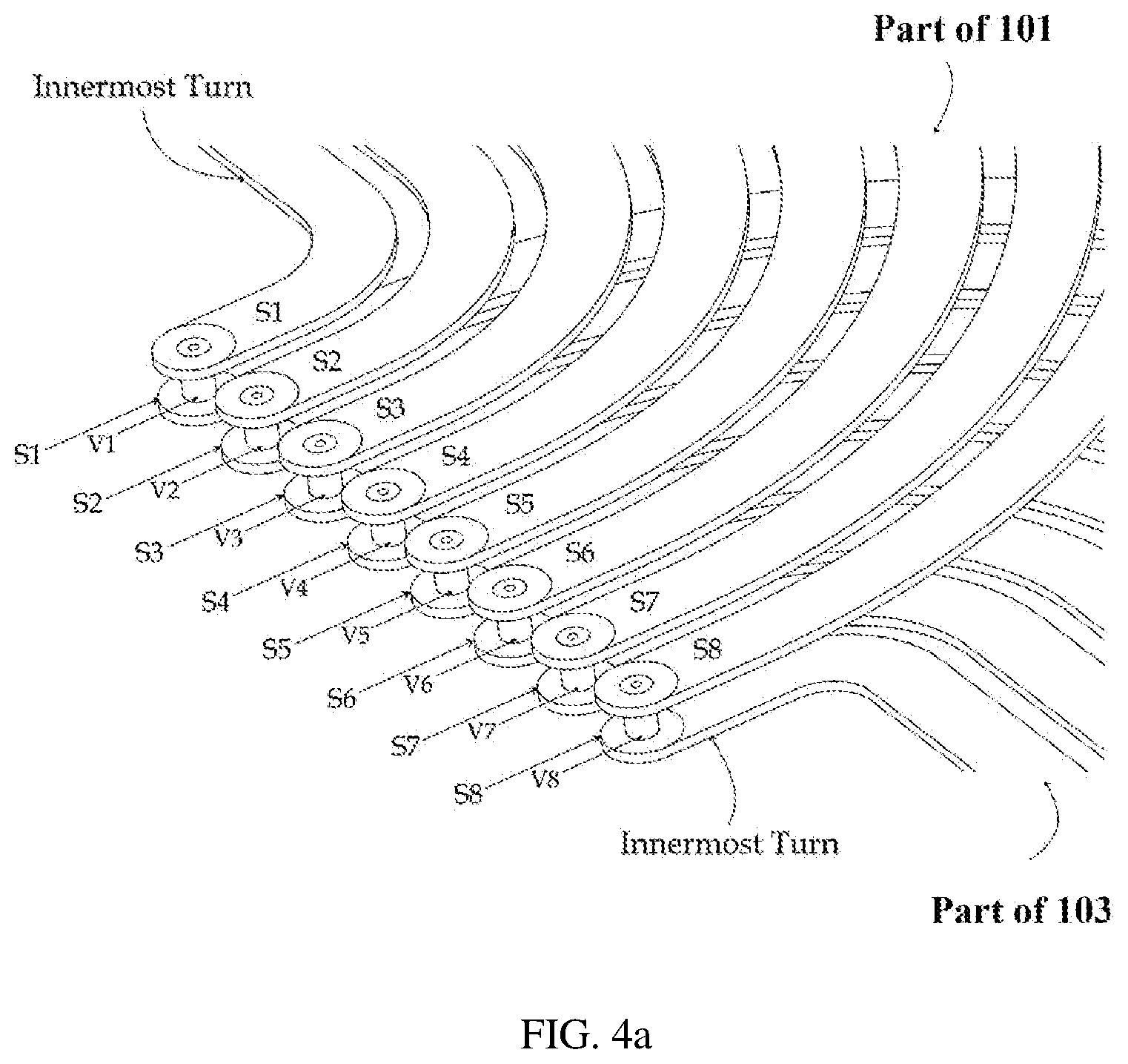 Patent US12437915 Figure 5 – Simple litz planar architecture with minimal vias to reduce AC resistance