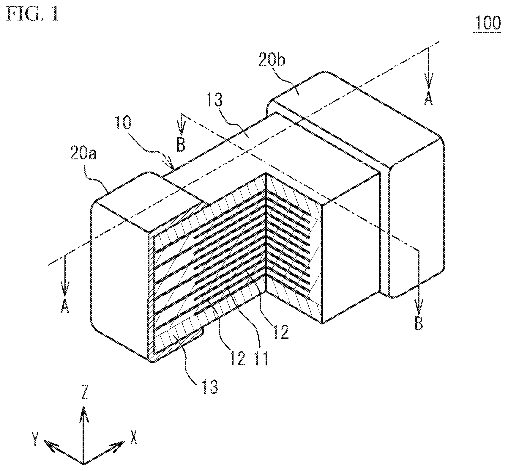 Patent US12437922 Figure 1 – Multilayer ceramic electronic device and manufacturing method of the same