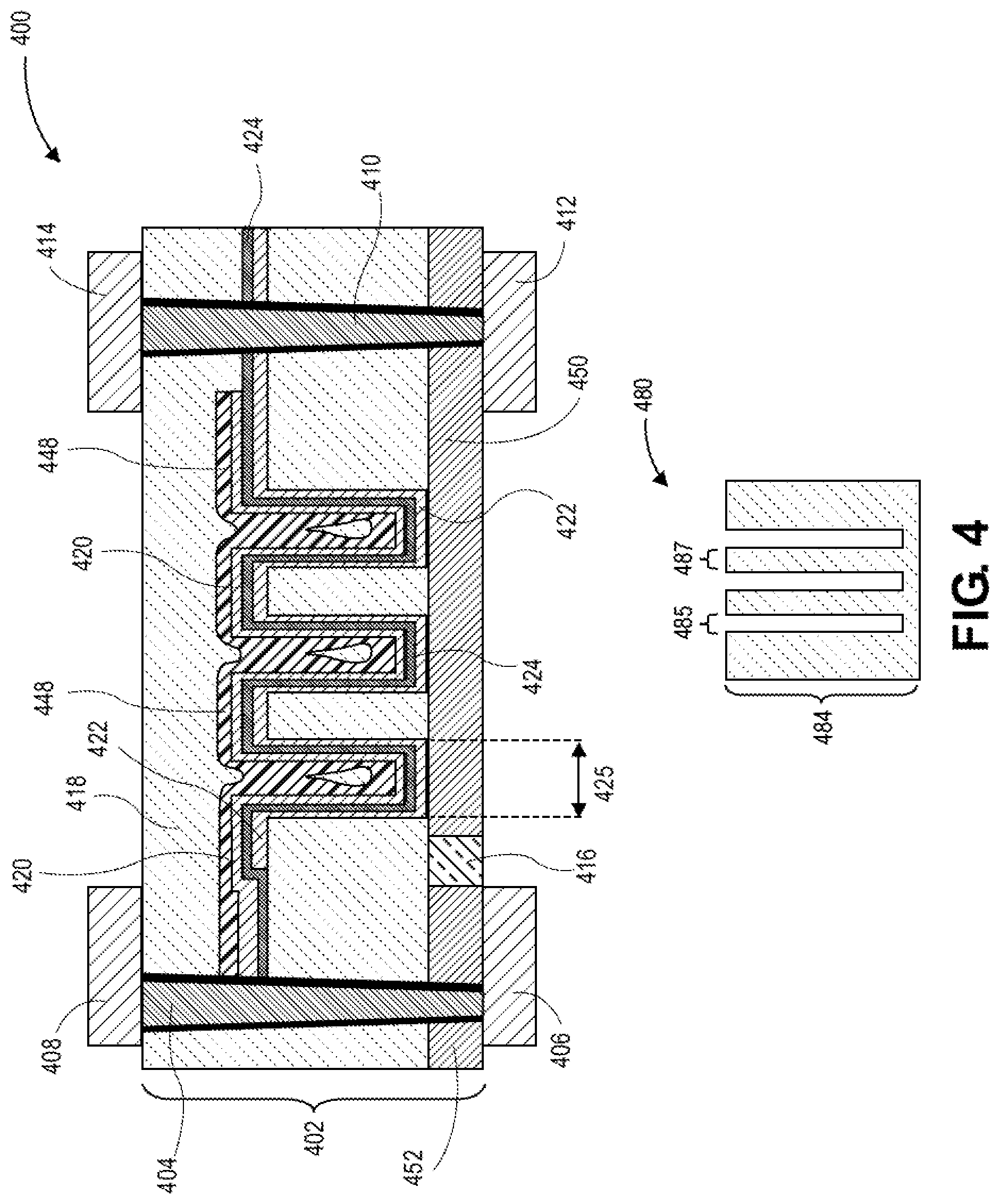 Patent US12437929 Figure 5 – Capacitor with an electrically conductive layer coupled with a metal layer of the capacitor