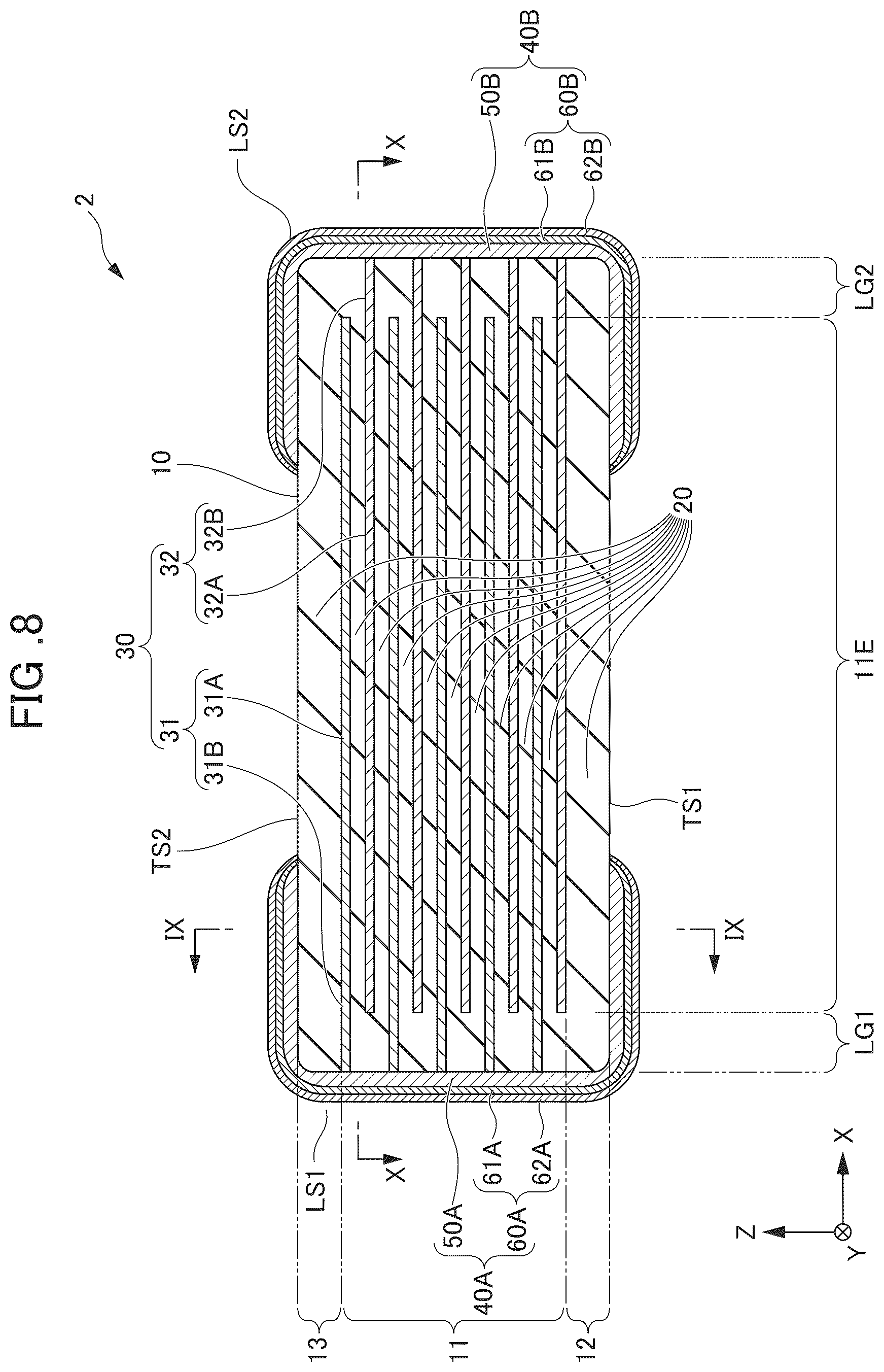Patent US12437931 Figure 8 – Multilayer ceramic electronic component