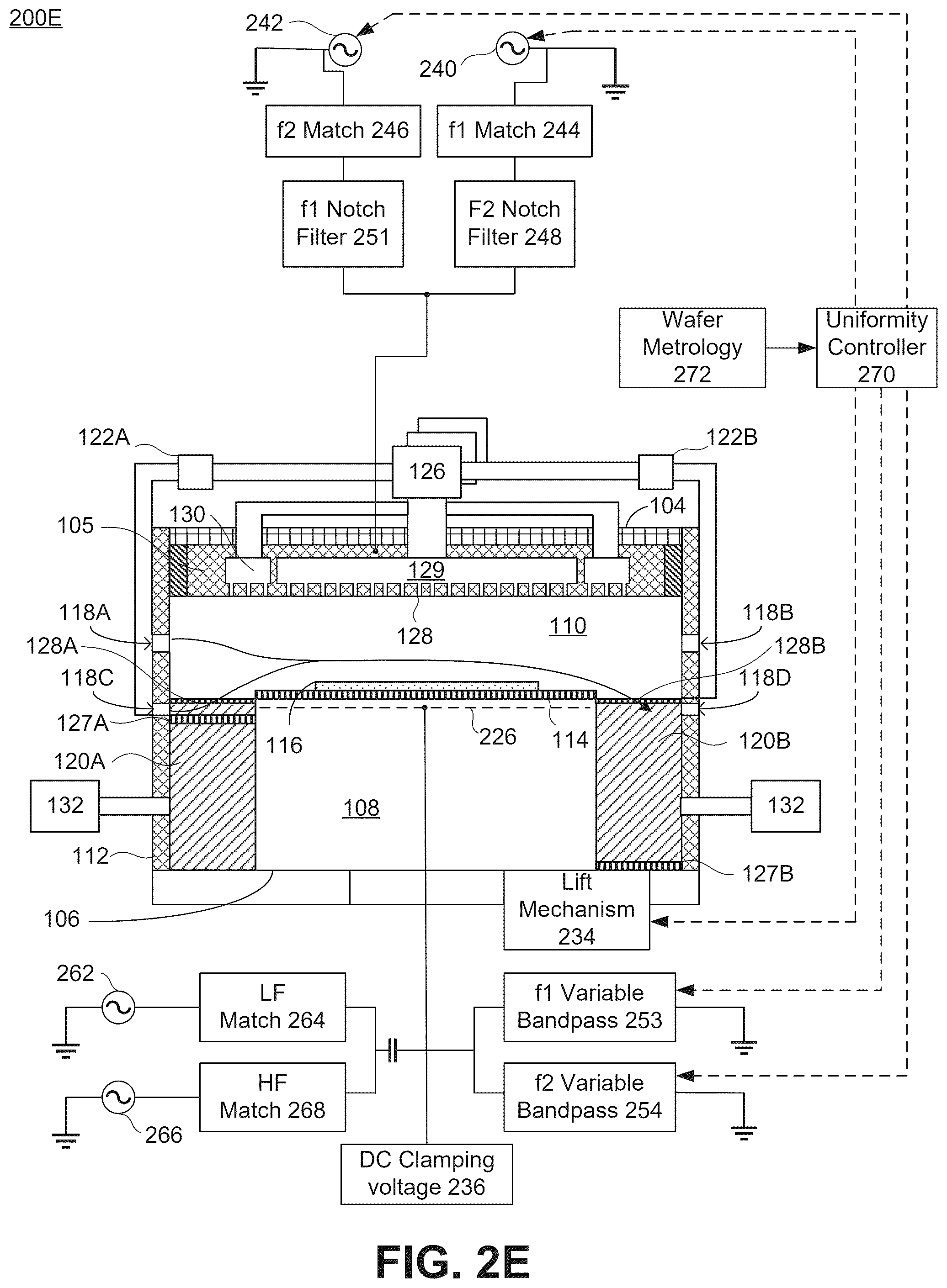 Patent US12437973 Figure 8 – Plasma chamber with multiphase rotating independent gas cross-flow with reduced volume and dual VHF
