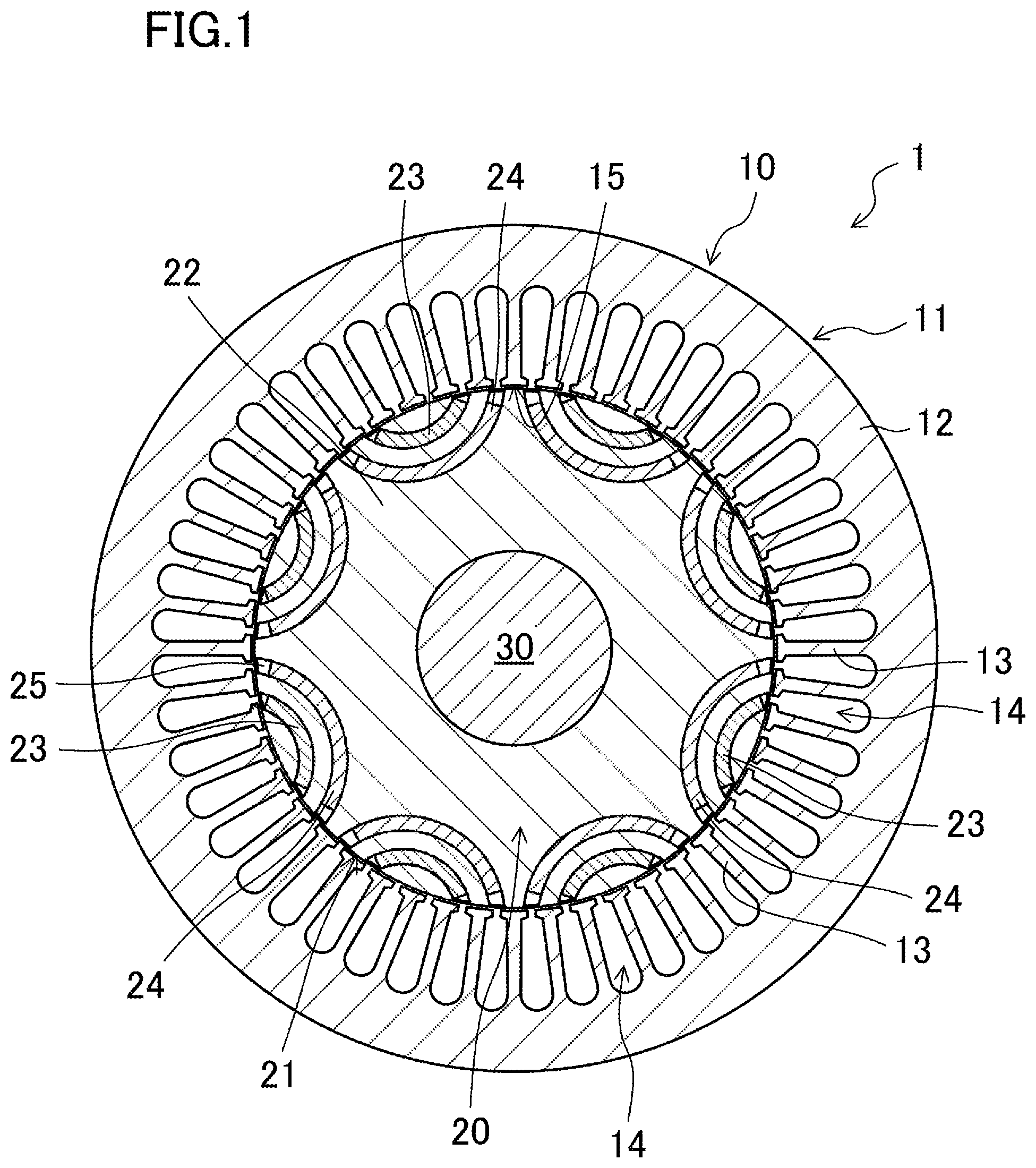 Patent US12445002 — Magnet-embedded rotating machine with magnets having different coercive forces — Figure 1