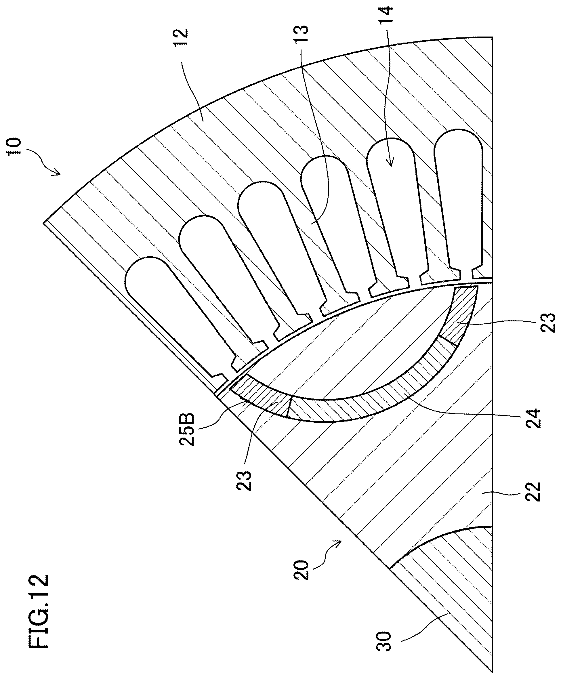 Patent US12445002 Figure 12 – Magnet-embedded rotating machine with magnets having different coercive forces