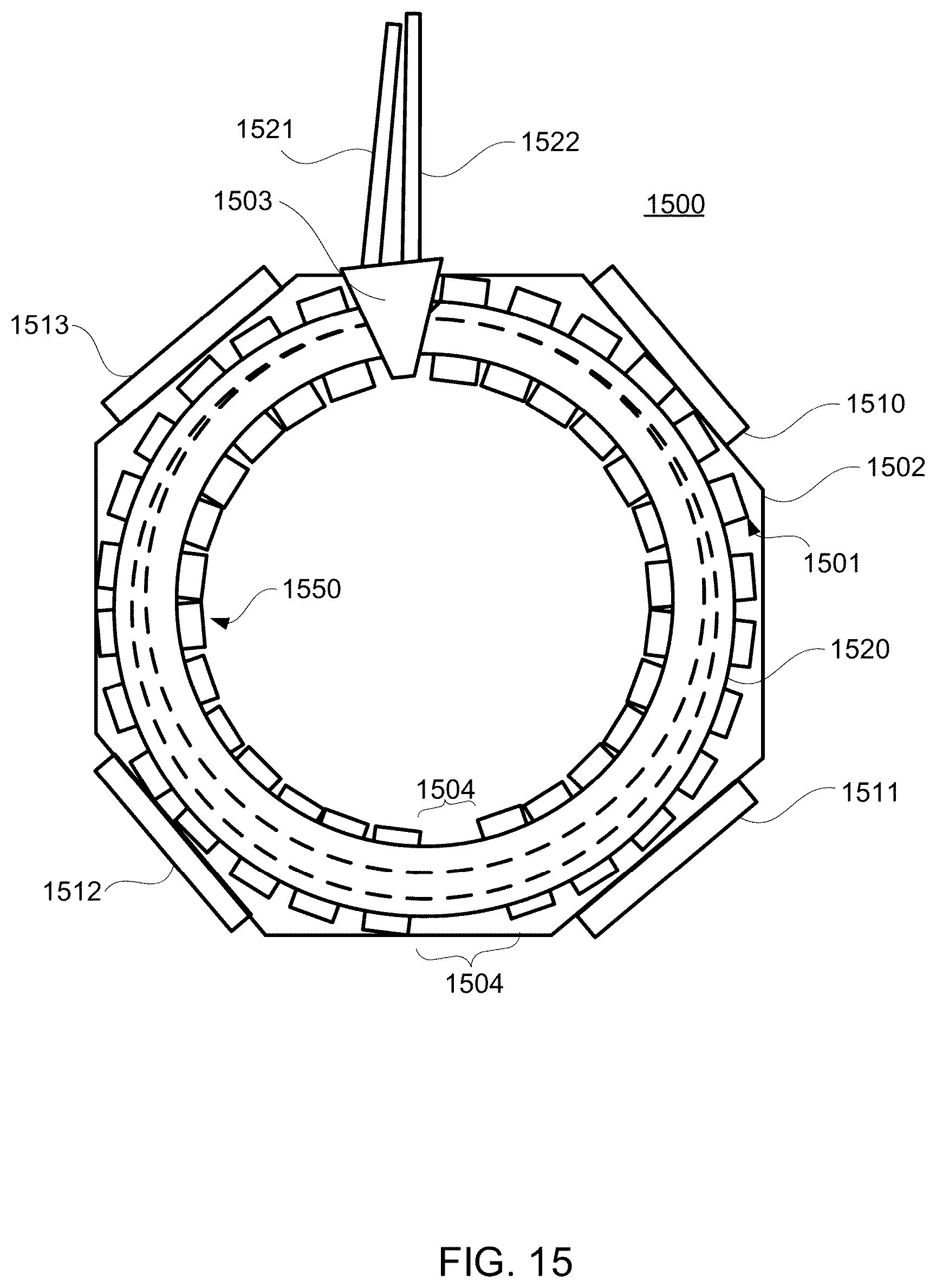 Patent US12445029 Figure 8 – Linear electromagnetic machine with a stator having stator teeth arranged to provide an anti-clocking force