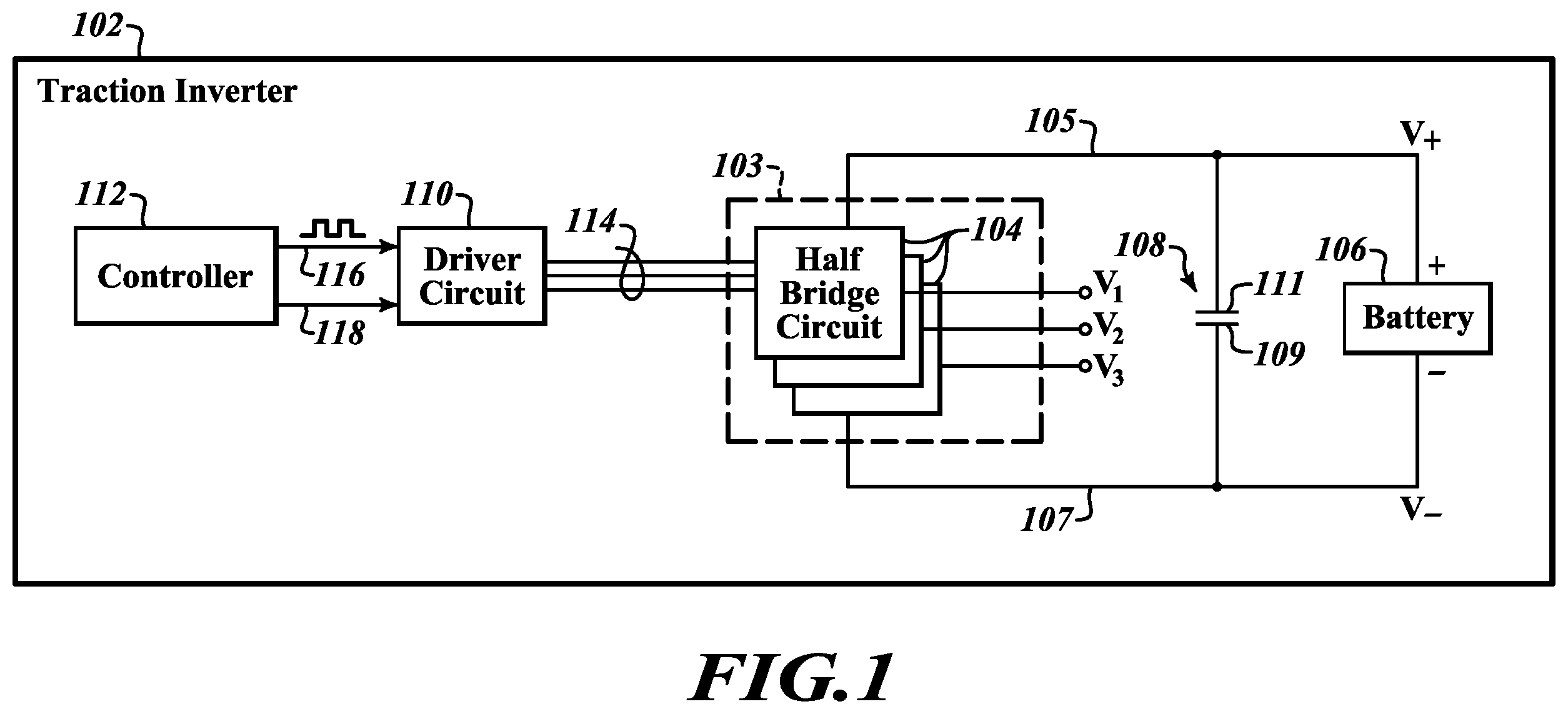 Patent US12445076 Figure 1 – Traction inverter DC-link active discharge method