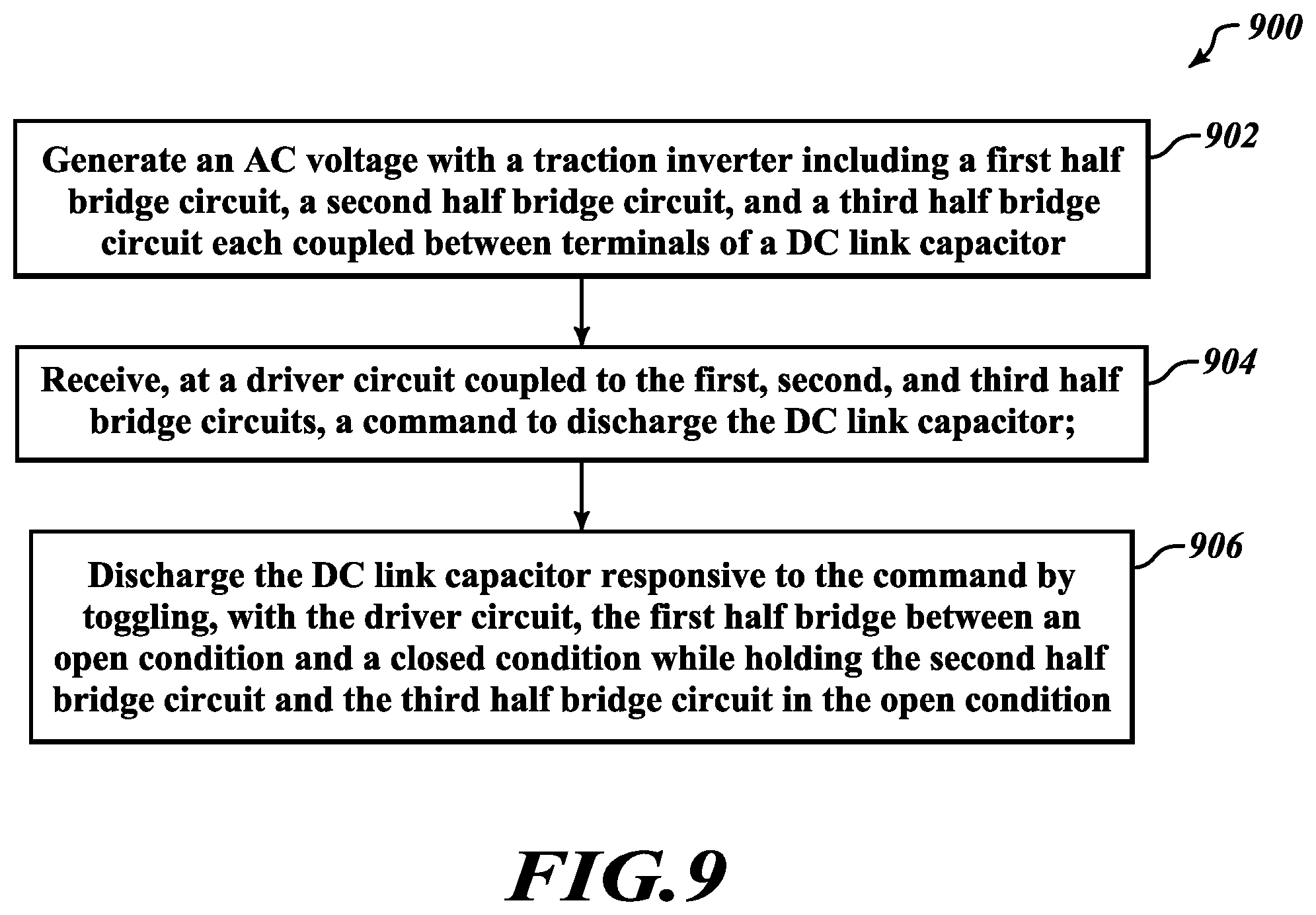 Patent US12445076 Figure 9 – Traction inverter DC-link active discharge method