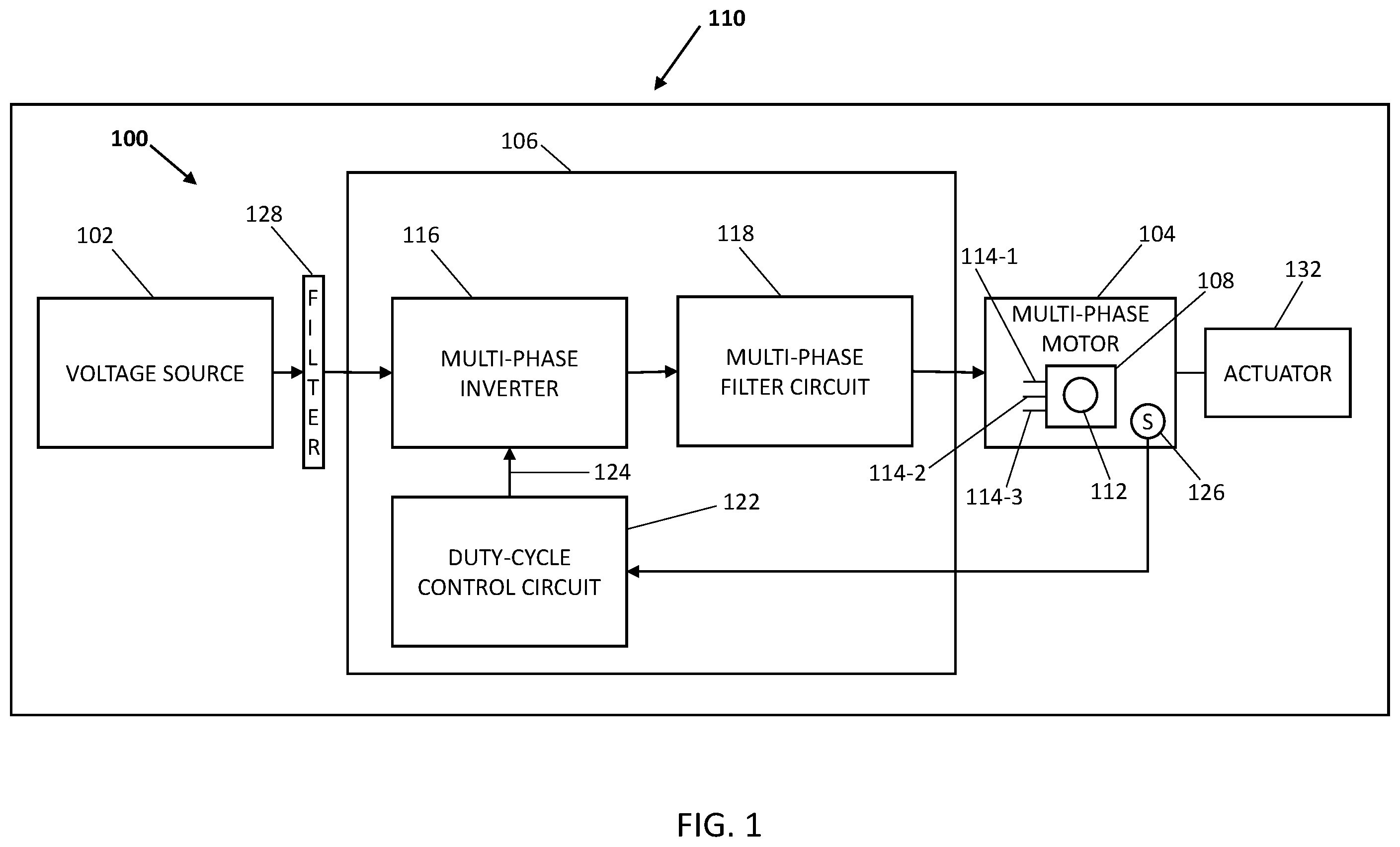 Patent US12445079 Figure 1 – Motor control system for energizing a low-voltage motor from a high-voltage source