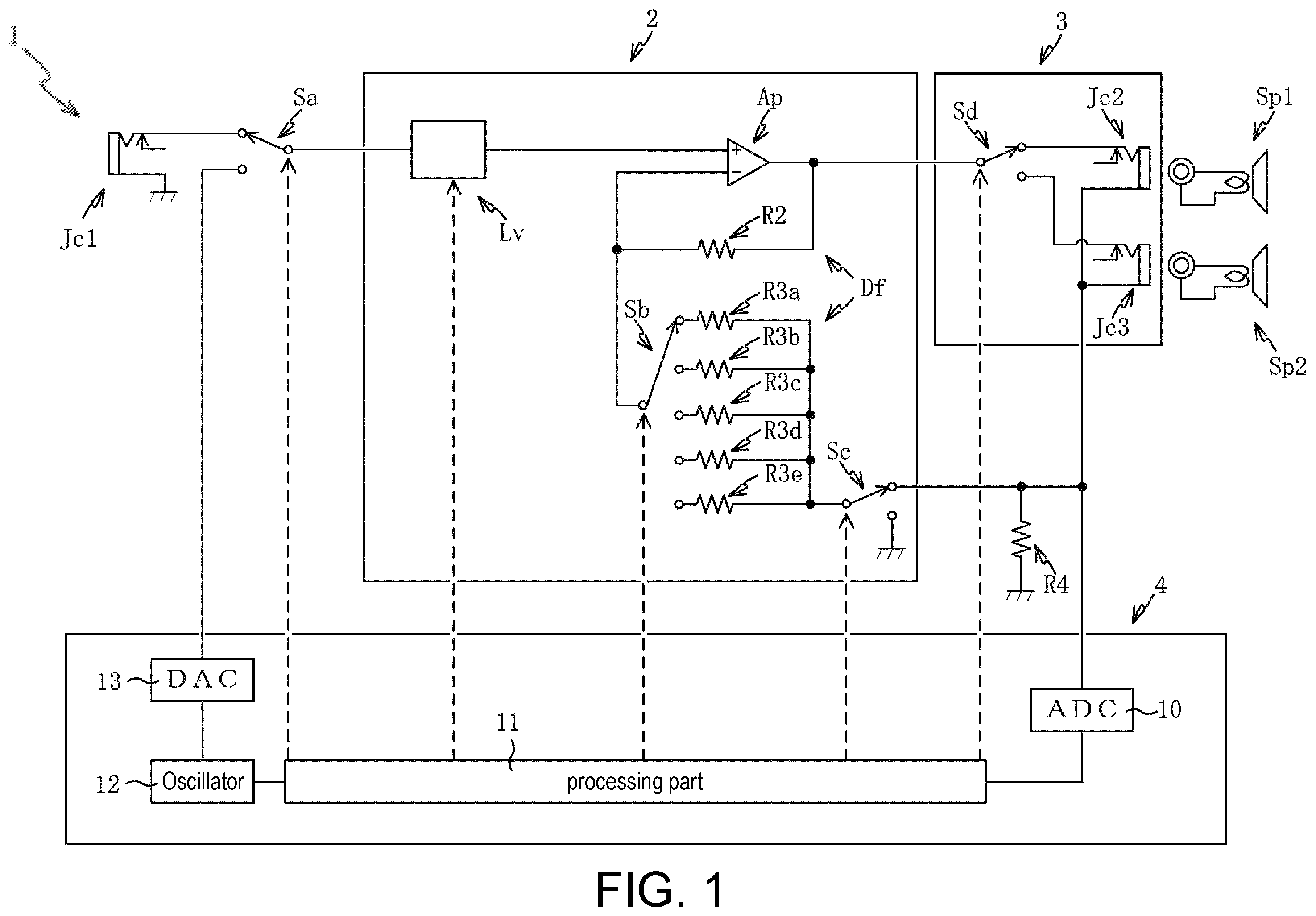 Patent US12445094 — Amplifier connected with a plurality of speakers — Figure 1