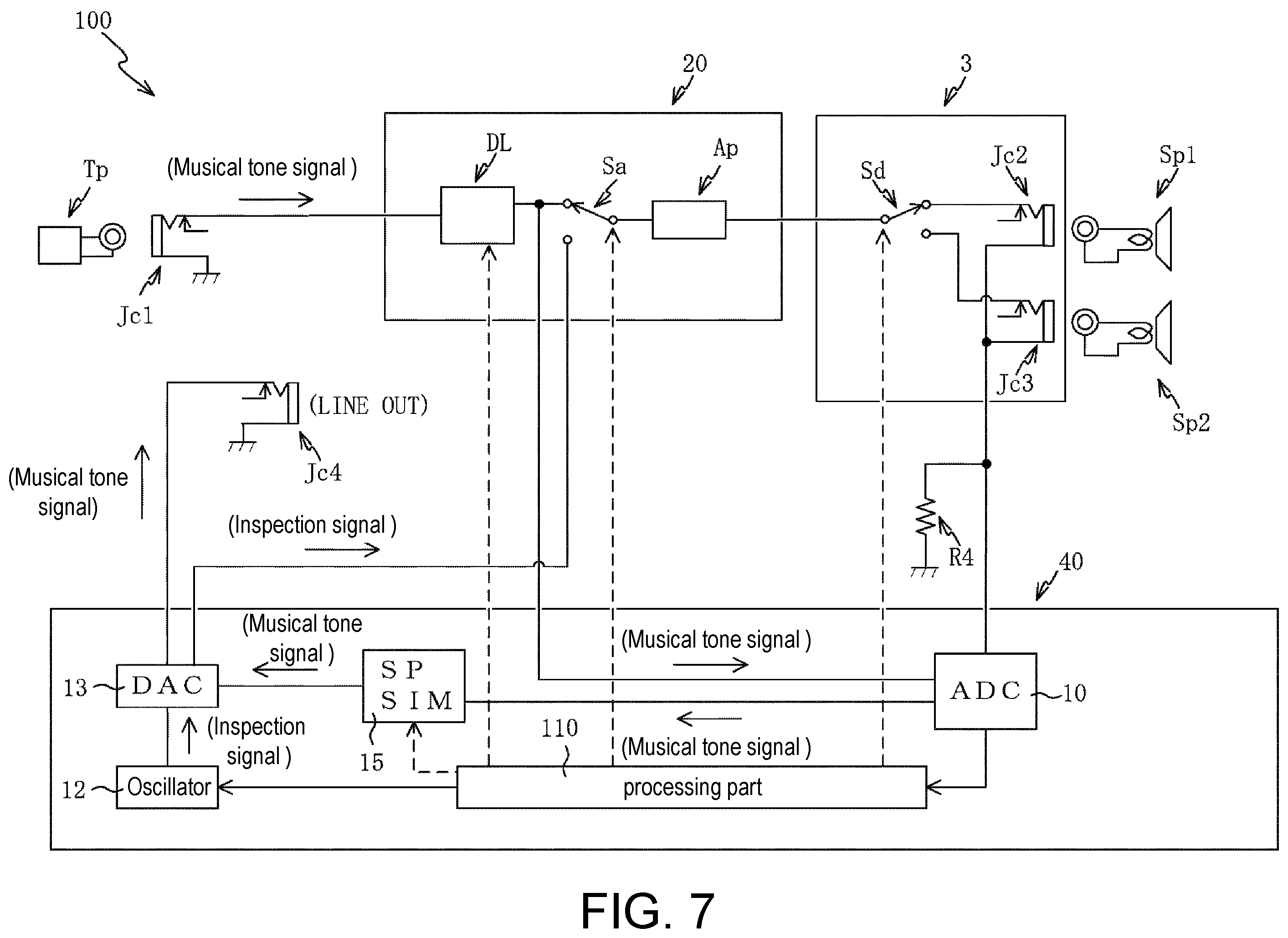 Patent US12445094 Figure 7 – Amplifier connected with a plurality of speakers