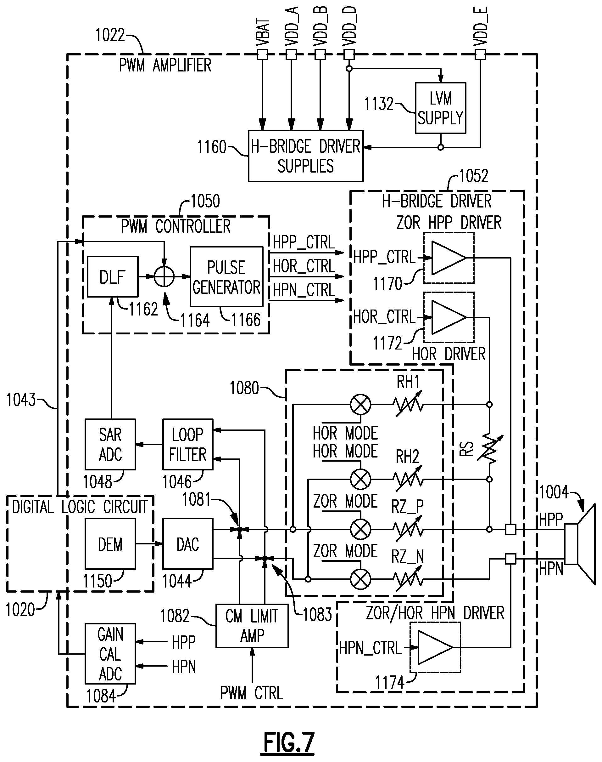 Patent US12445096 Figure 5 – Output capacitance distortion correction for audio amplifiers