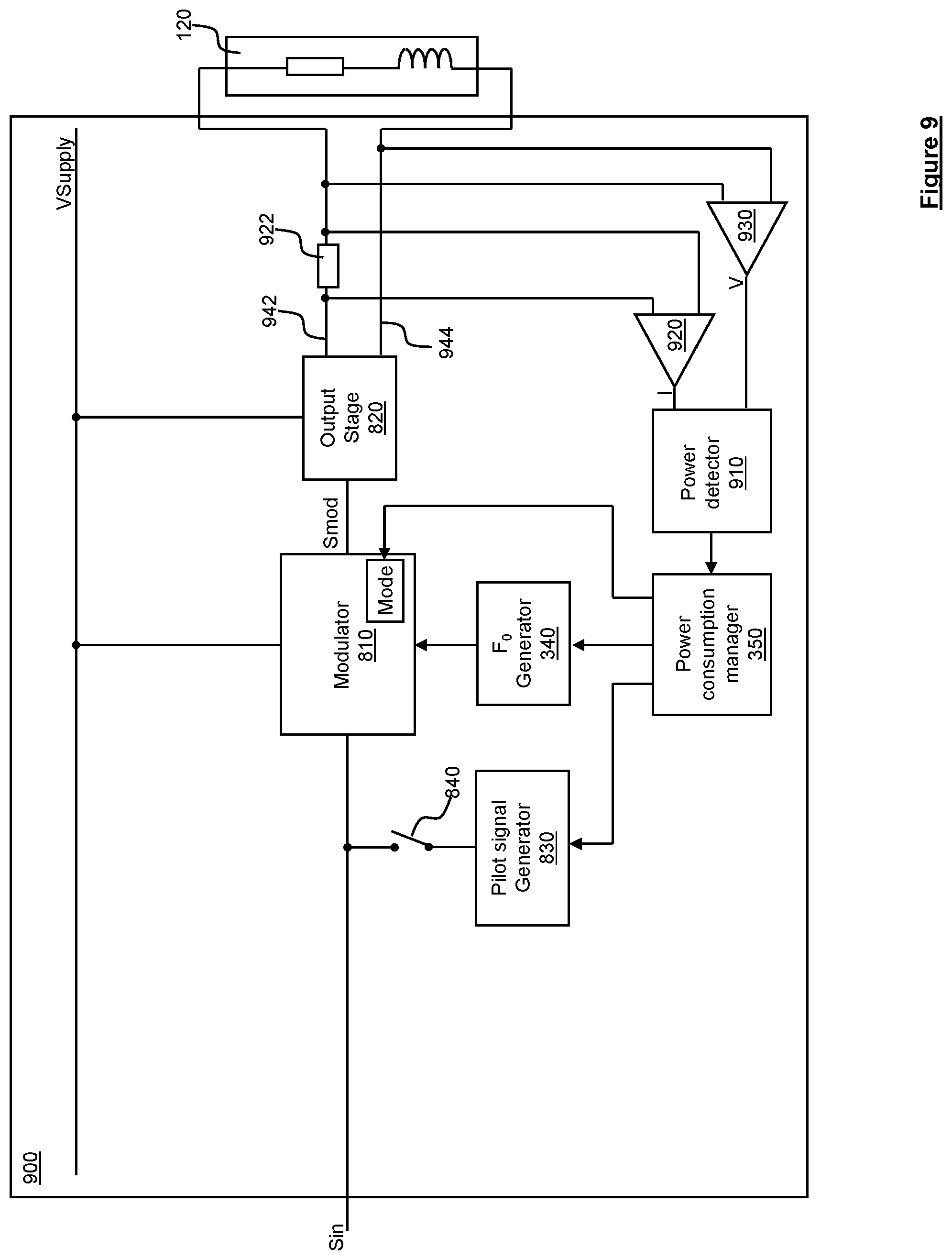 Patent US12445098 Figure 9 – Switching amplifier circuitry