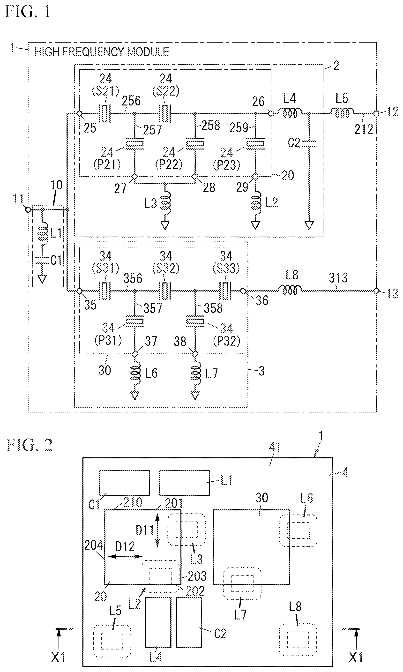 Patent US12445111 Figure 1 – High frequency module and communication device