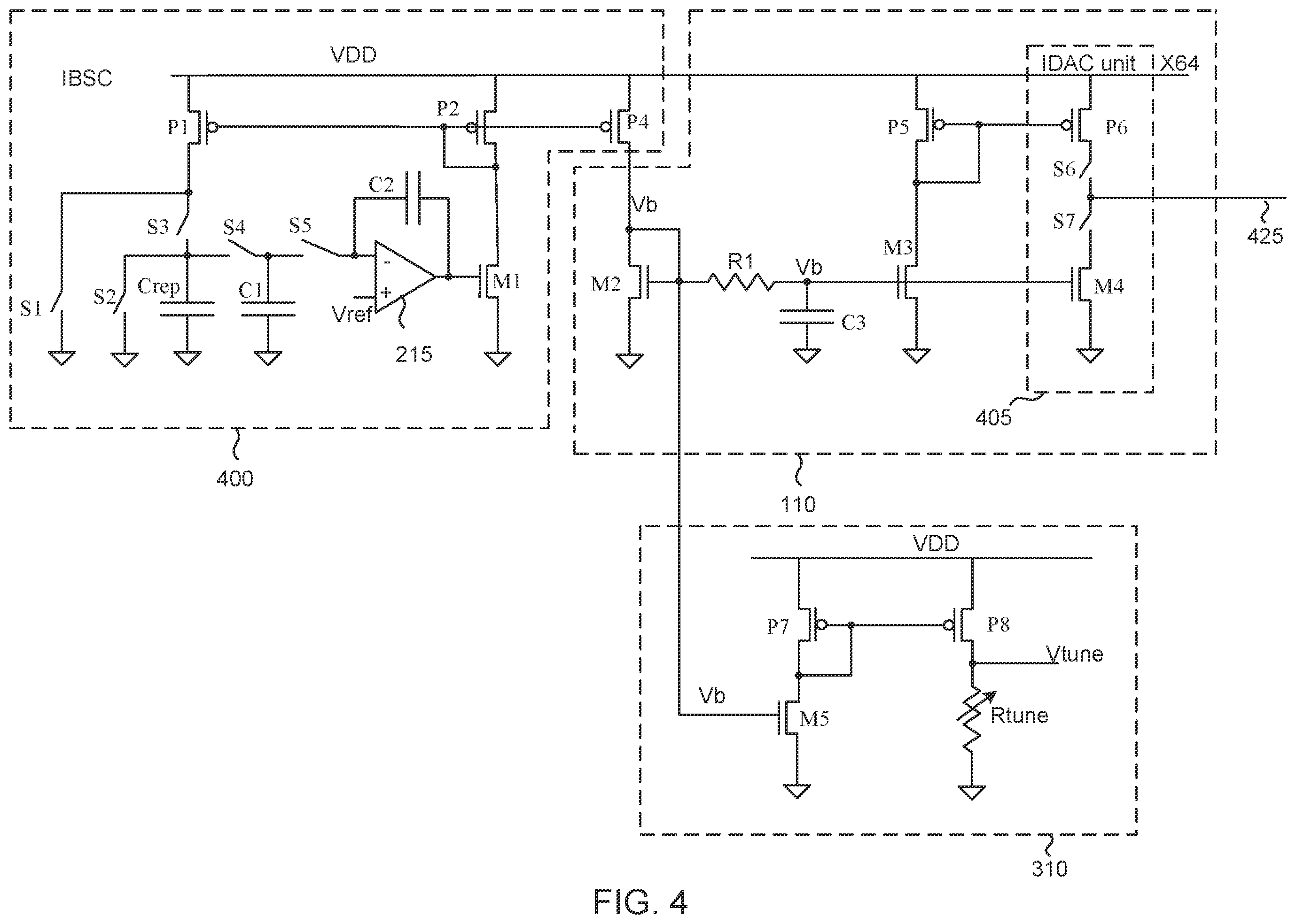 Patent US12445143 Figure 4 – Analog-to-digital converter having time-constant tuning with pulse-width-based reference current and resistance searching