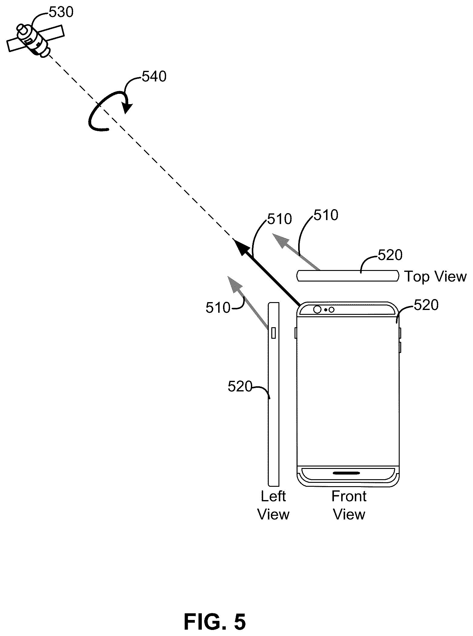 Patent US12445192 Figure 5 – Mobile device orientation guidance for satellite-based communications
