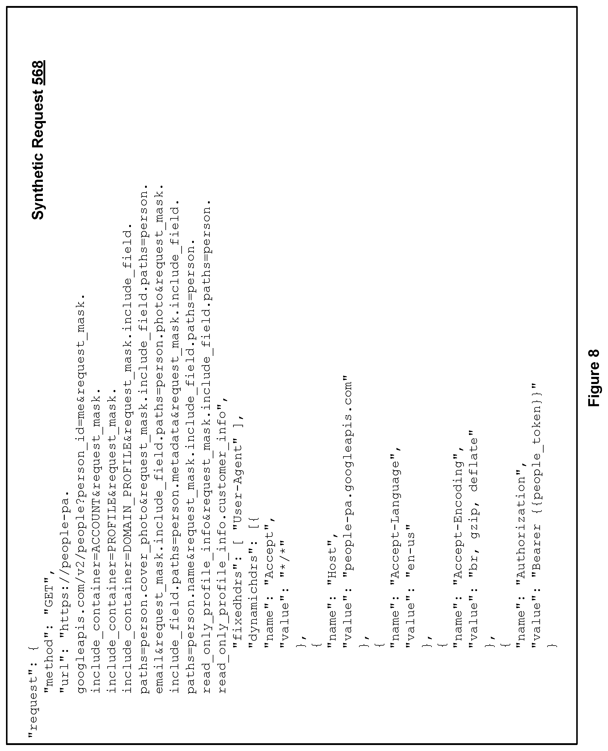 Patent US12445451 Figure 8 – Inline proxy with synthetic request injection logic for cloud policy enforcement