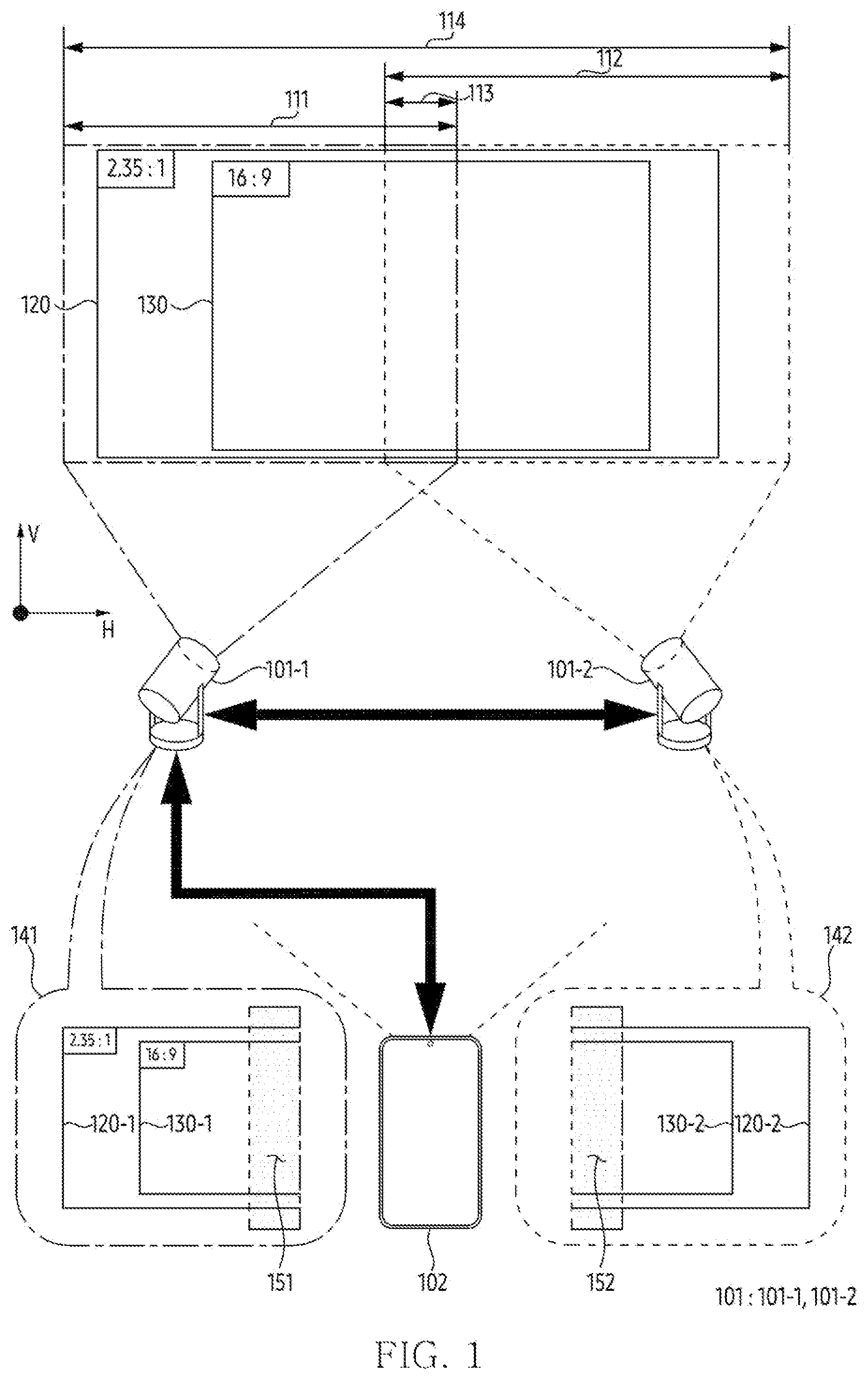 Patent US12445582 Figure 1 – Electronic device for displaying visual object associated with aspect ratio of combinations of projection areas and method thereof