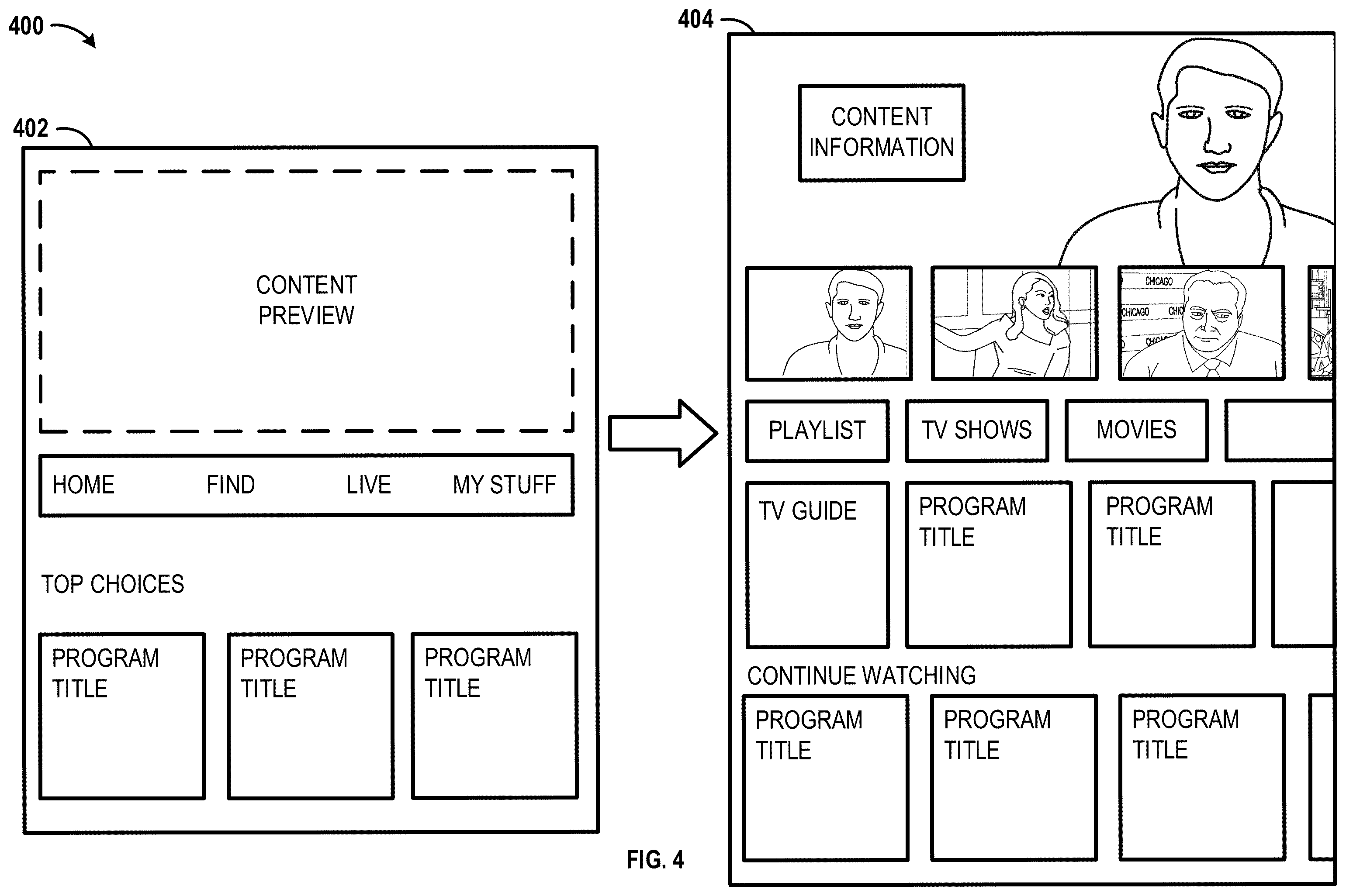 Patent US12445673 Figure 4 – Methods and systems for providing a preferred content source interface