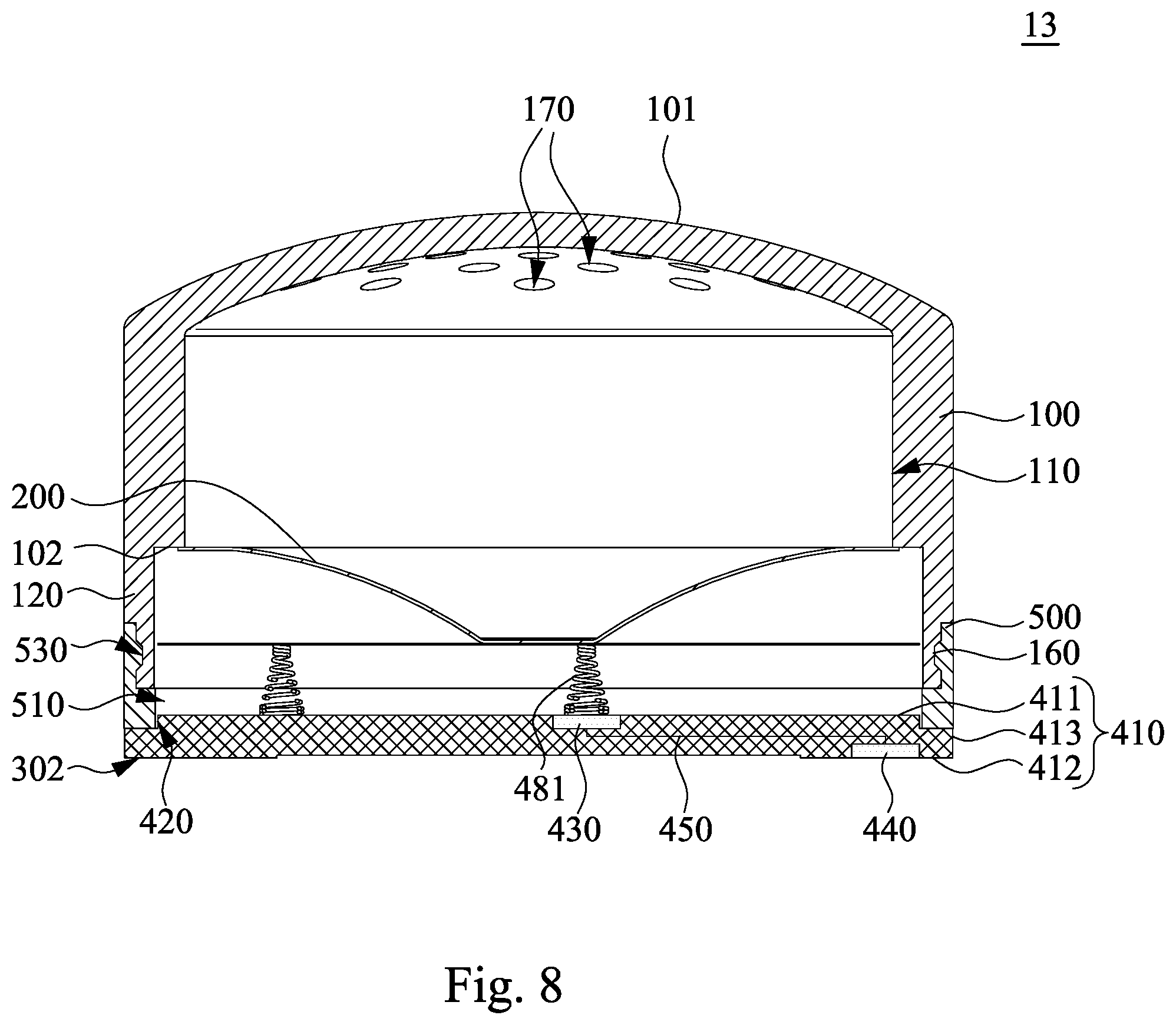 Patent US12445770 Figure 8 – Electroacoustic device and its circuit-board end cover