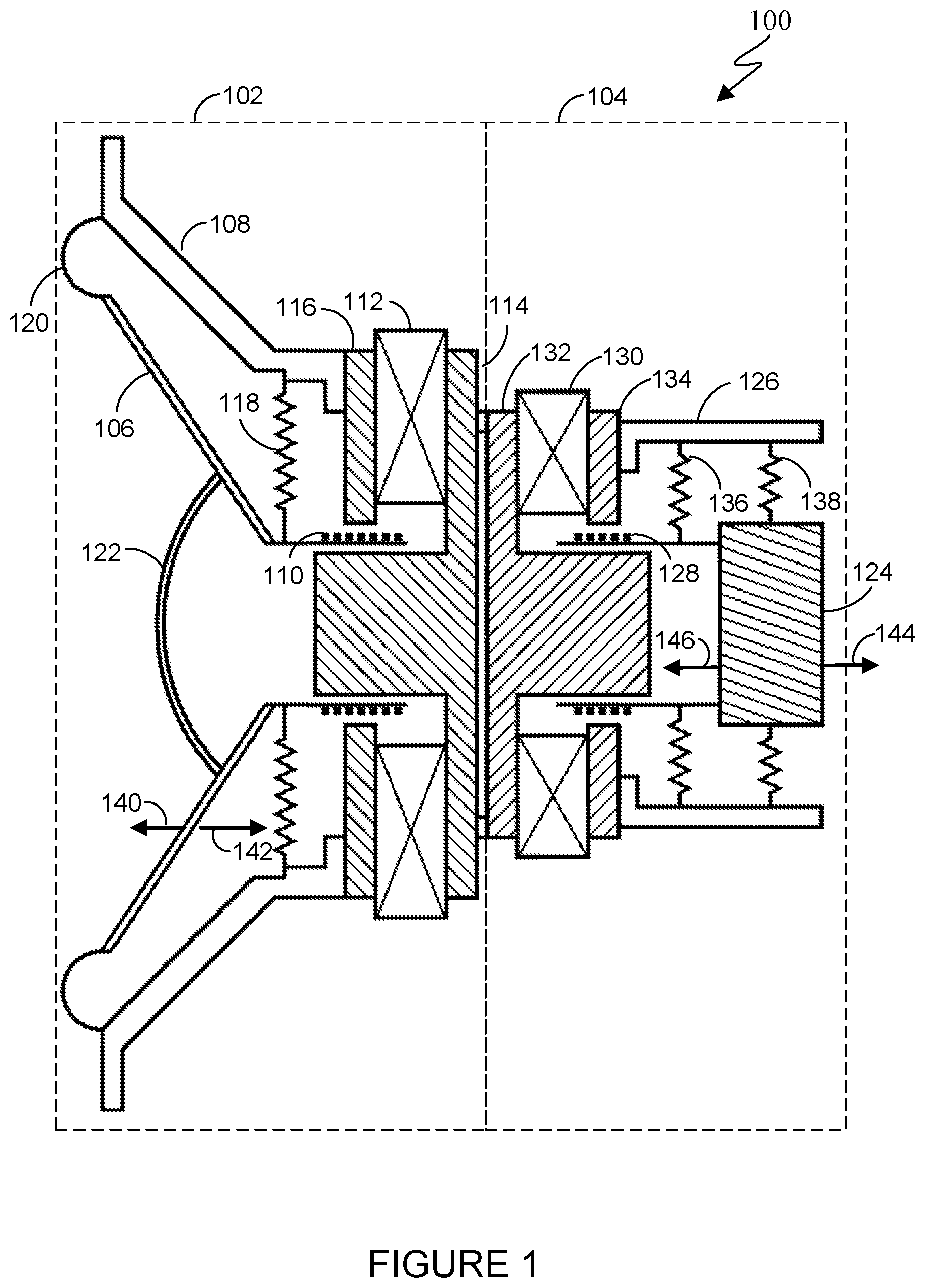 Patent US12445773 Figure 1 – Method and apparatus for reducing reaction forces in loudspeakers