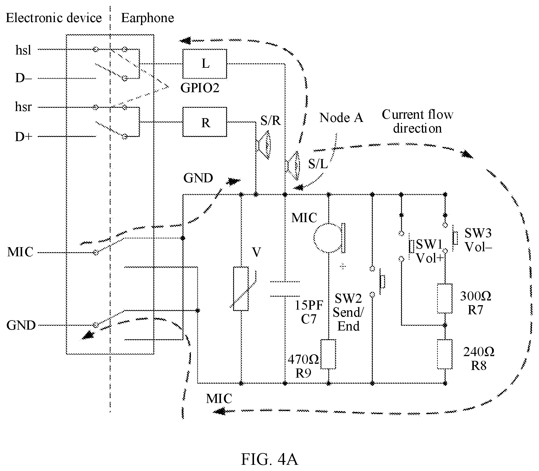 Patent US12445774 Figure 5 – Electronic device, pull-up circuit, and method for suppressing pop sound of earphone