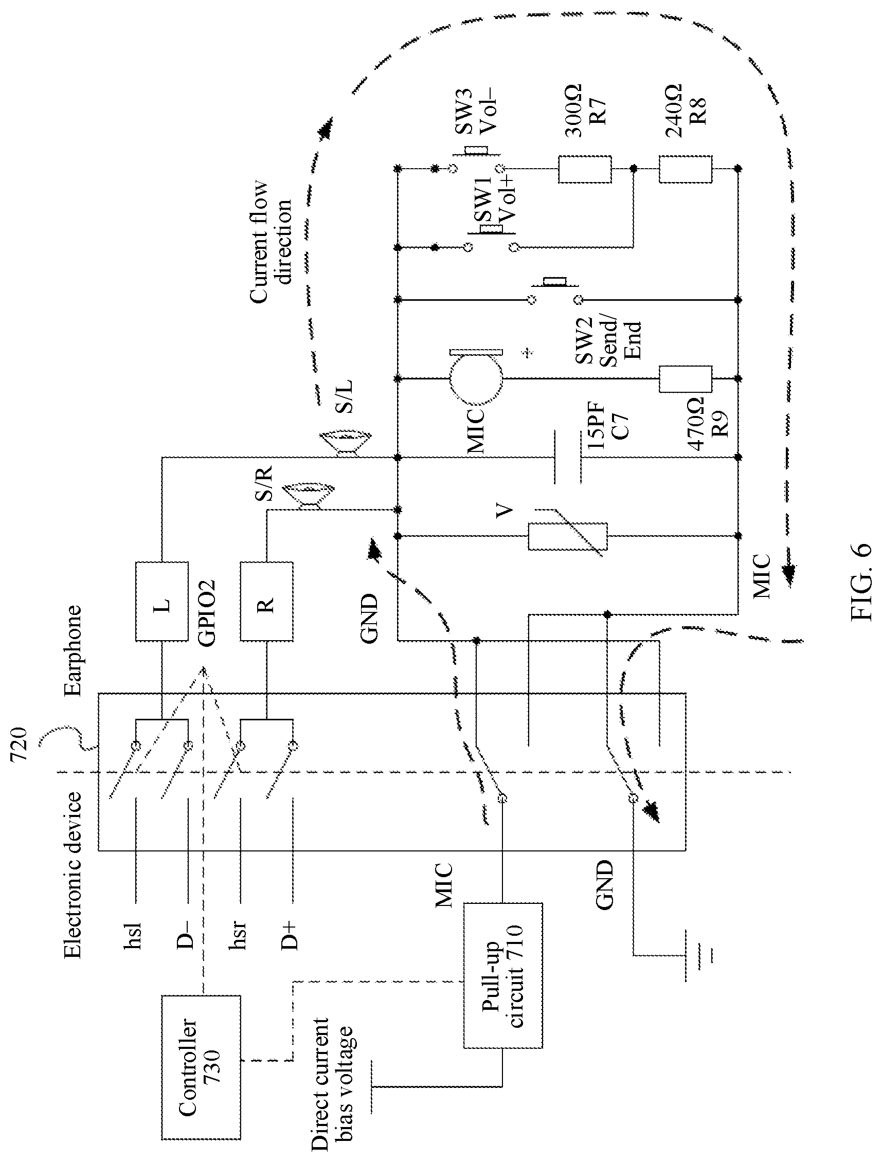 Patent US12445774 Figure 7 – Electronic device, pull-up circuit, and method for suppressing pop sound of earphone