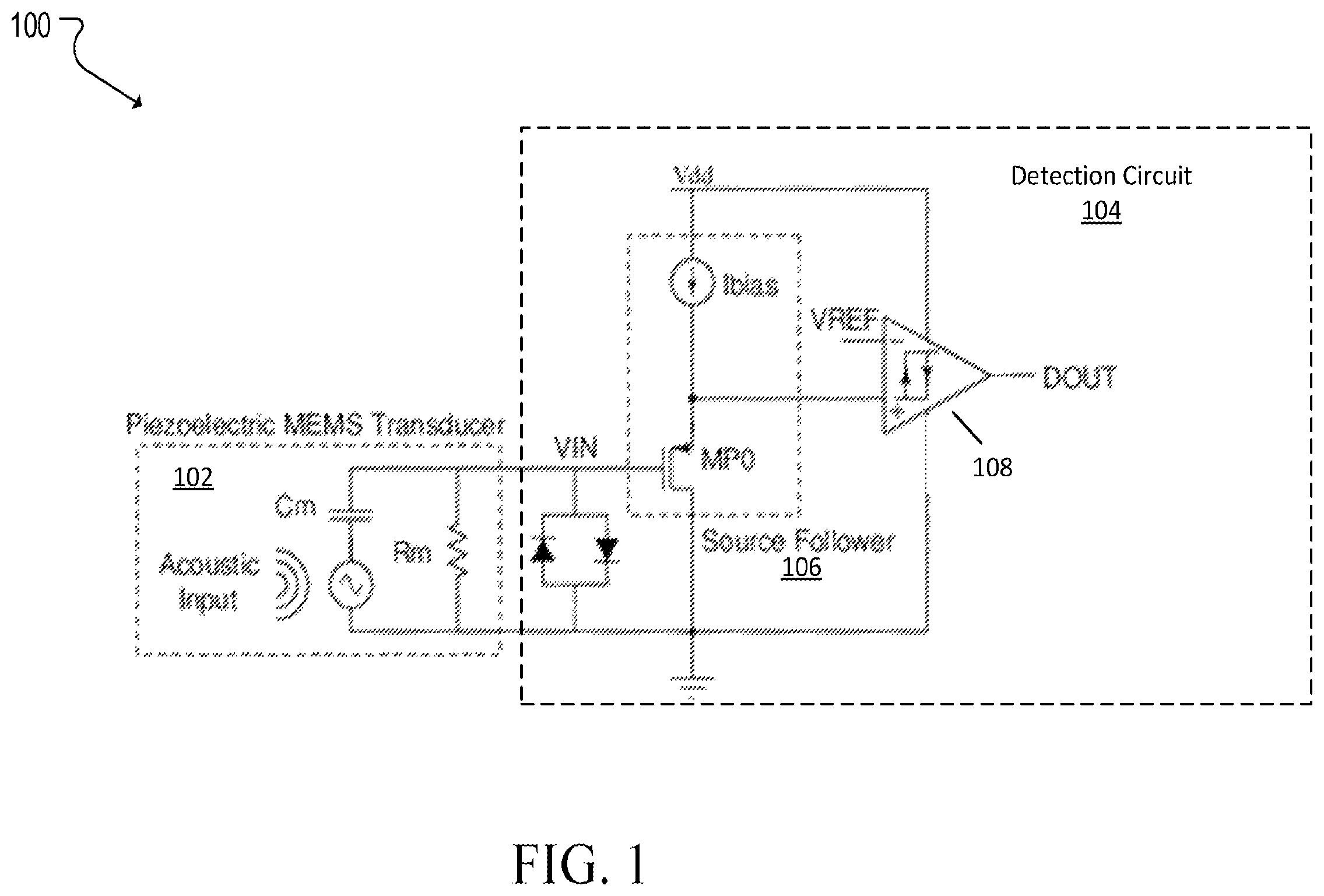 Patent US12445782 — Piezoelectric mems device for producing a signal indicative of detection of an acoustic stimulus — Figure 1
