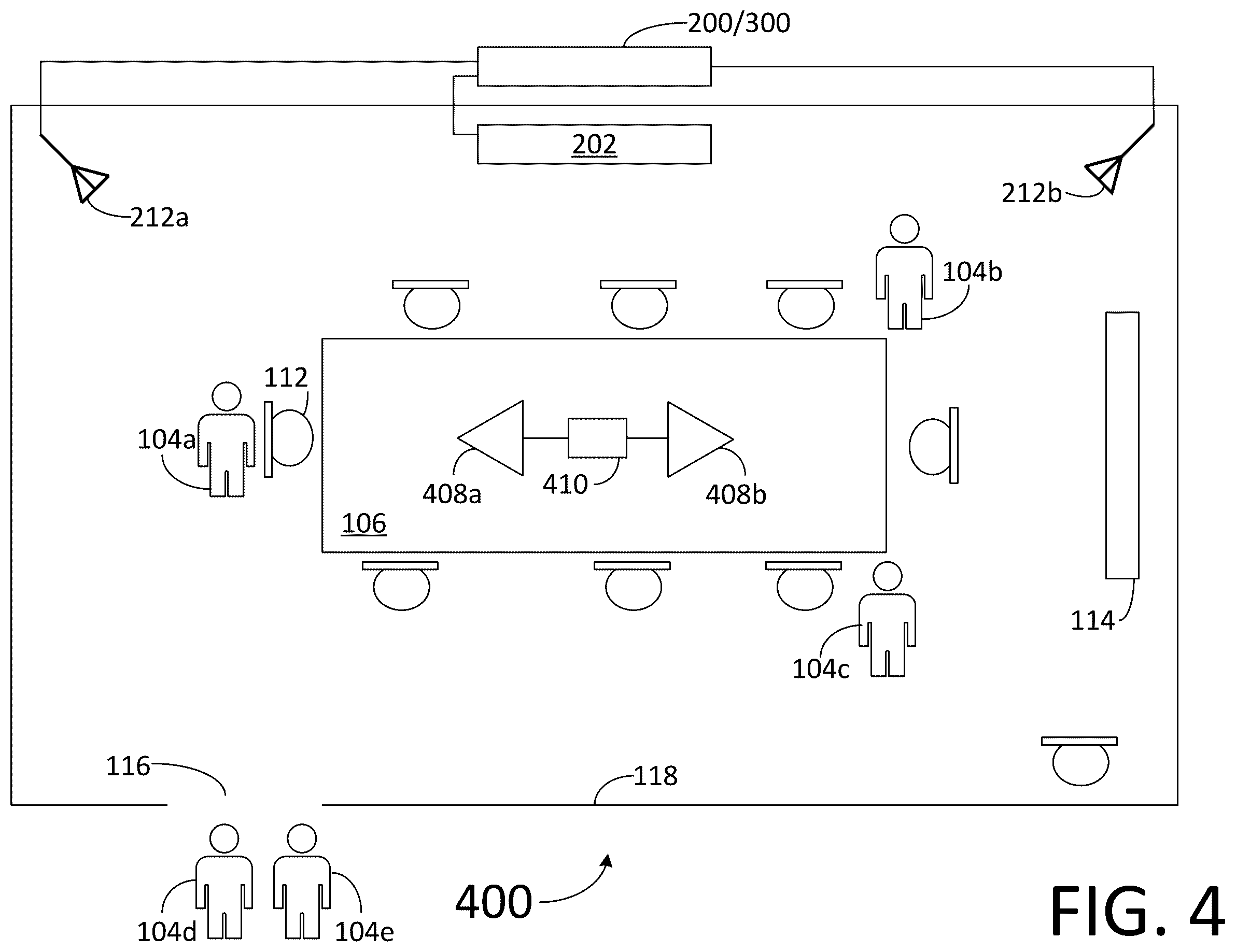 Patent US12445792 Figure 4 – Millimeter wave sensor used to optimize performance of a beamforming microphone array